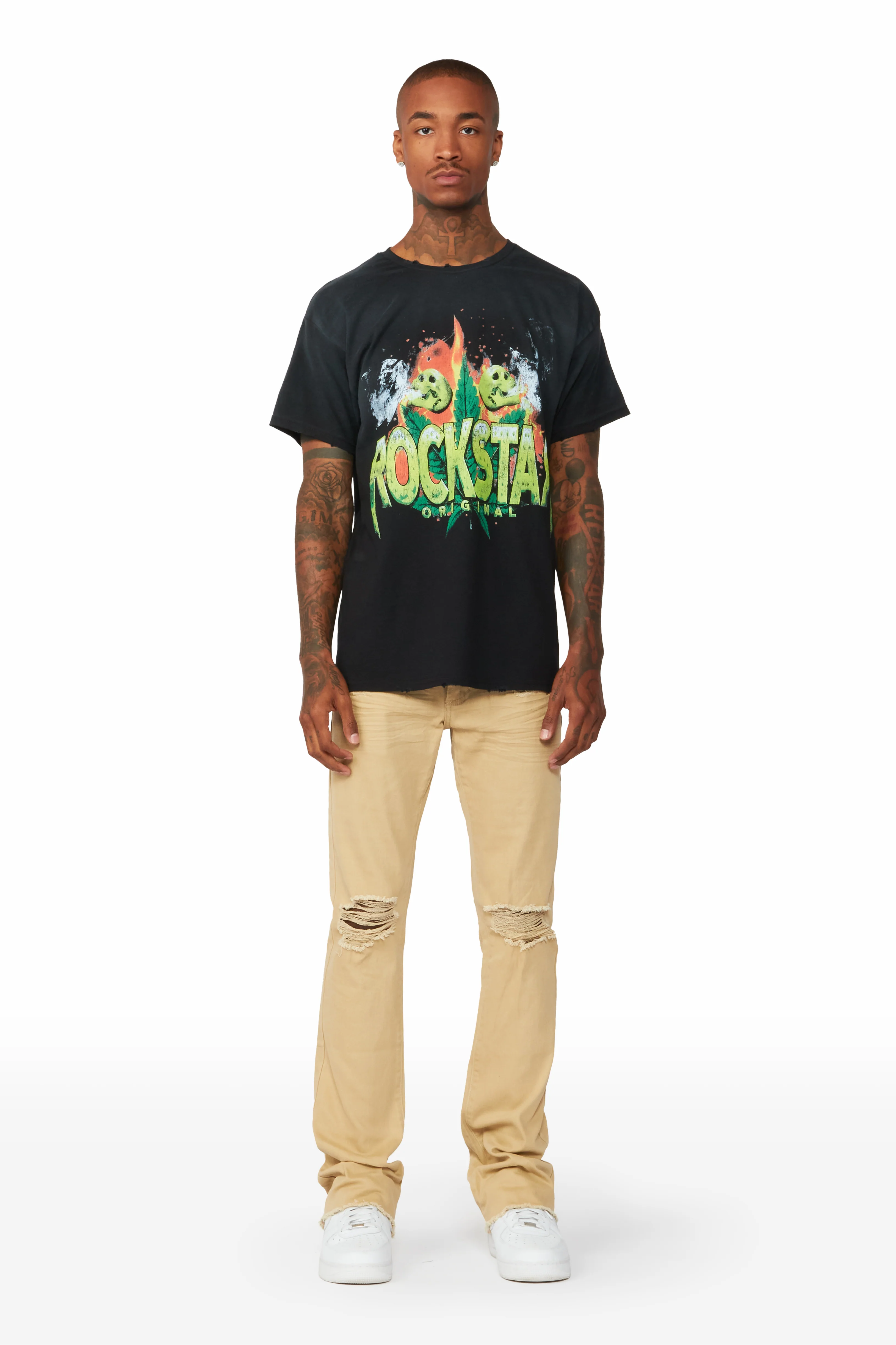 Rebel Khaki Stacked Flare Jean - Image 3
