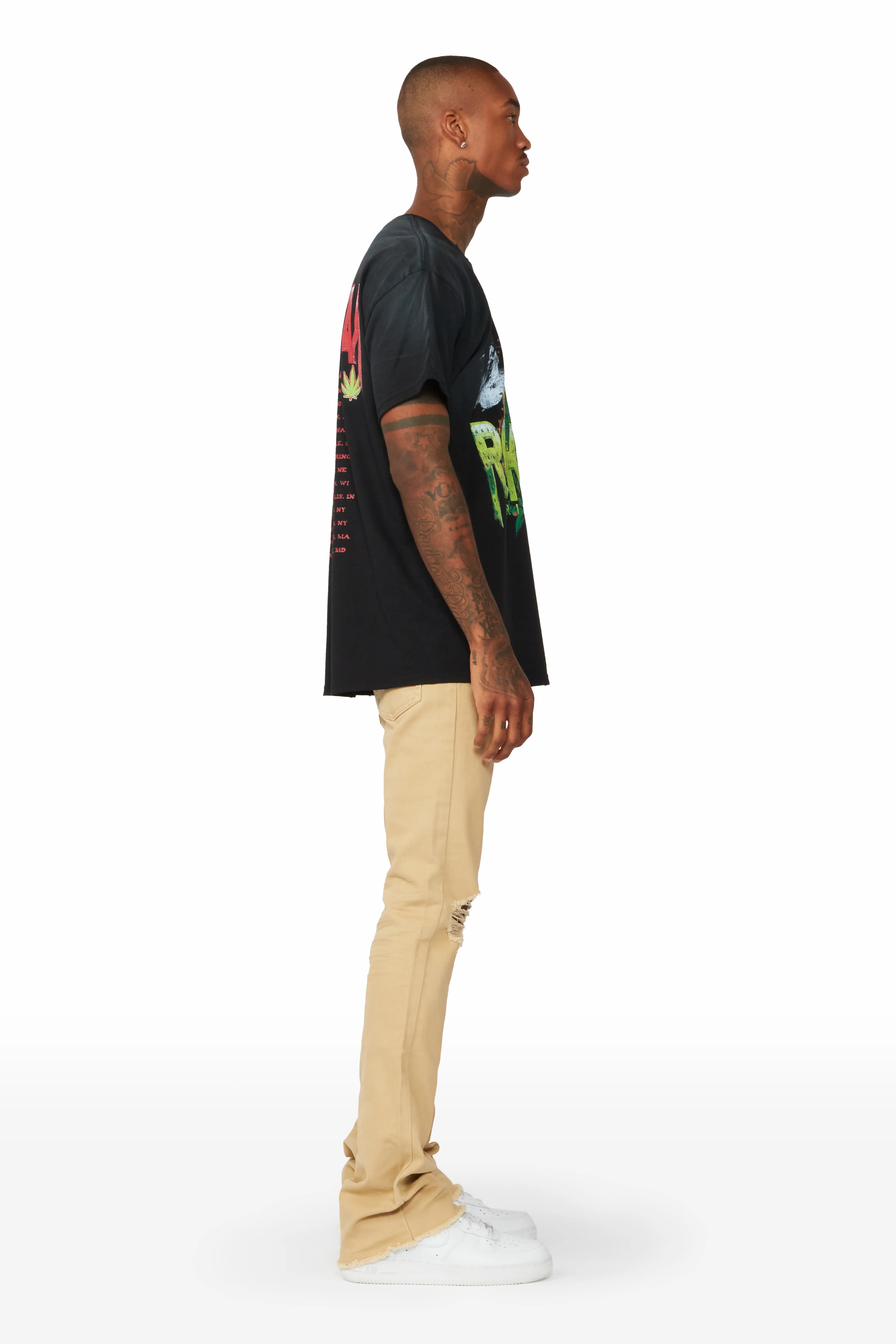 Rebel Khaki Stacked Flare Jean - Image 4