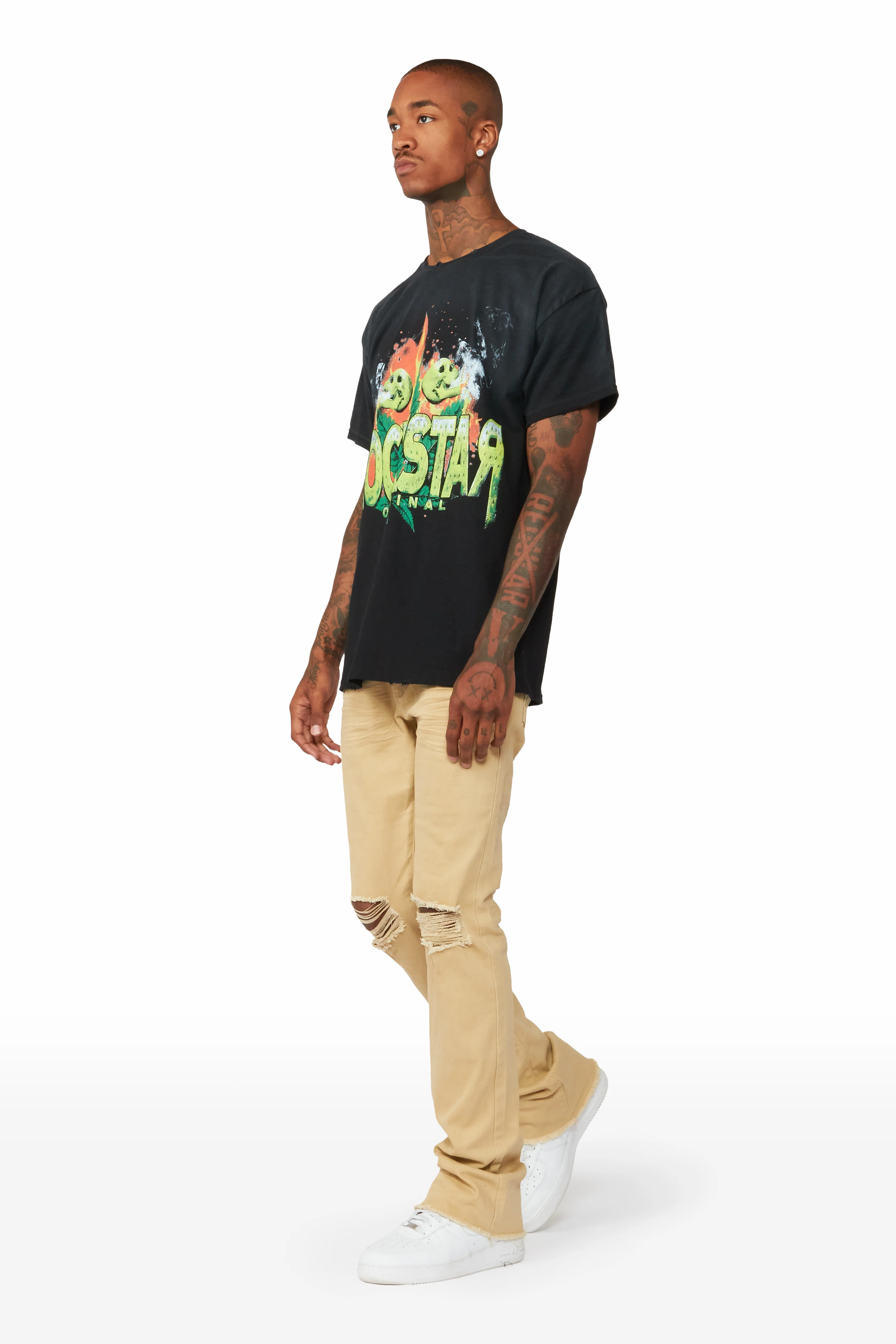 Rebel Khaki Stacked Flare Jean - Image 6