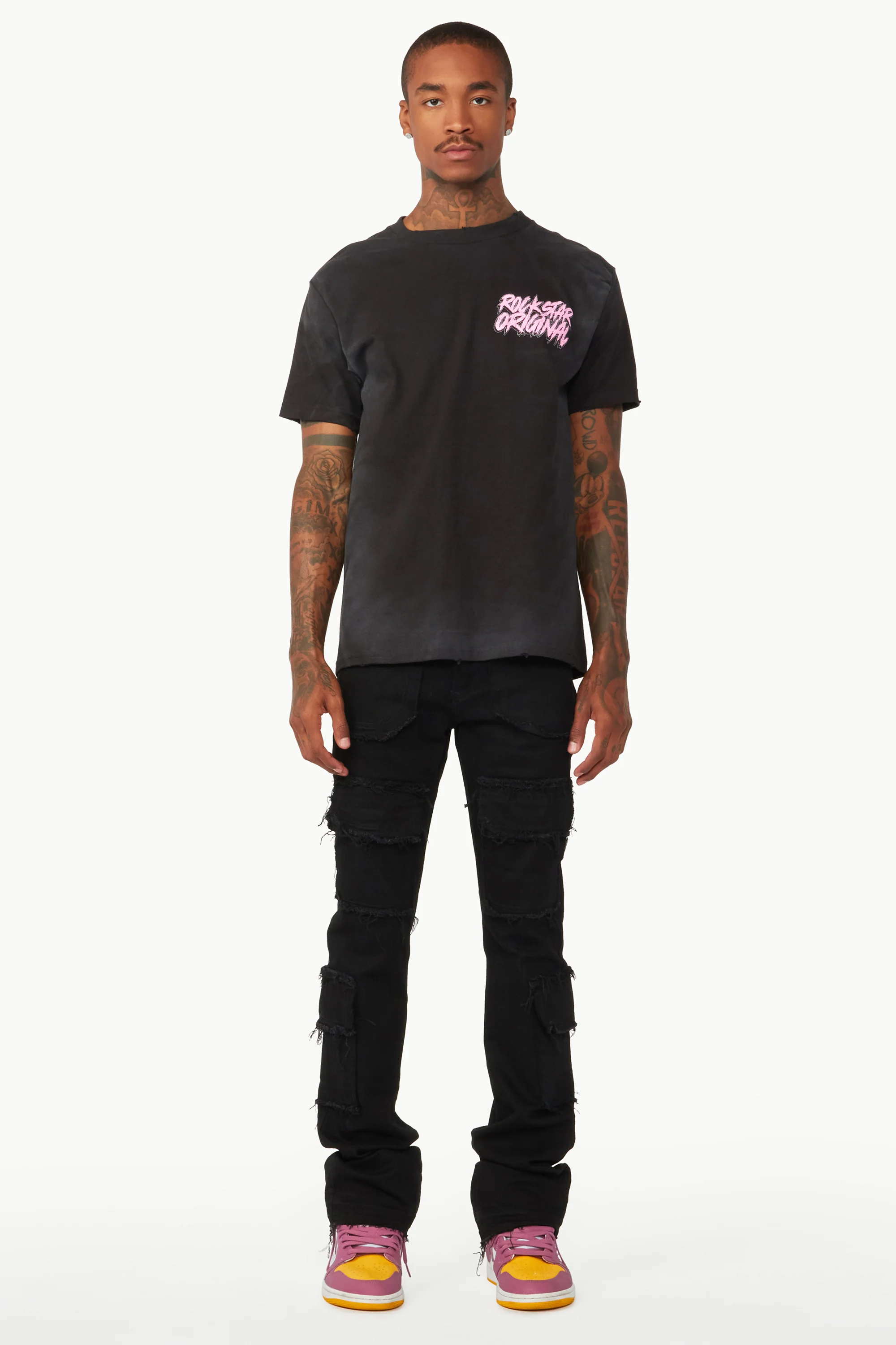 Tyrell Black Stacked Flare Cargo Jean - Image 3