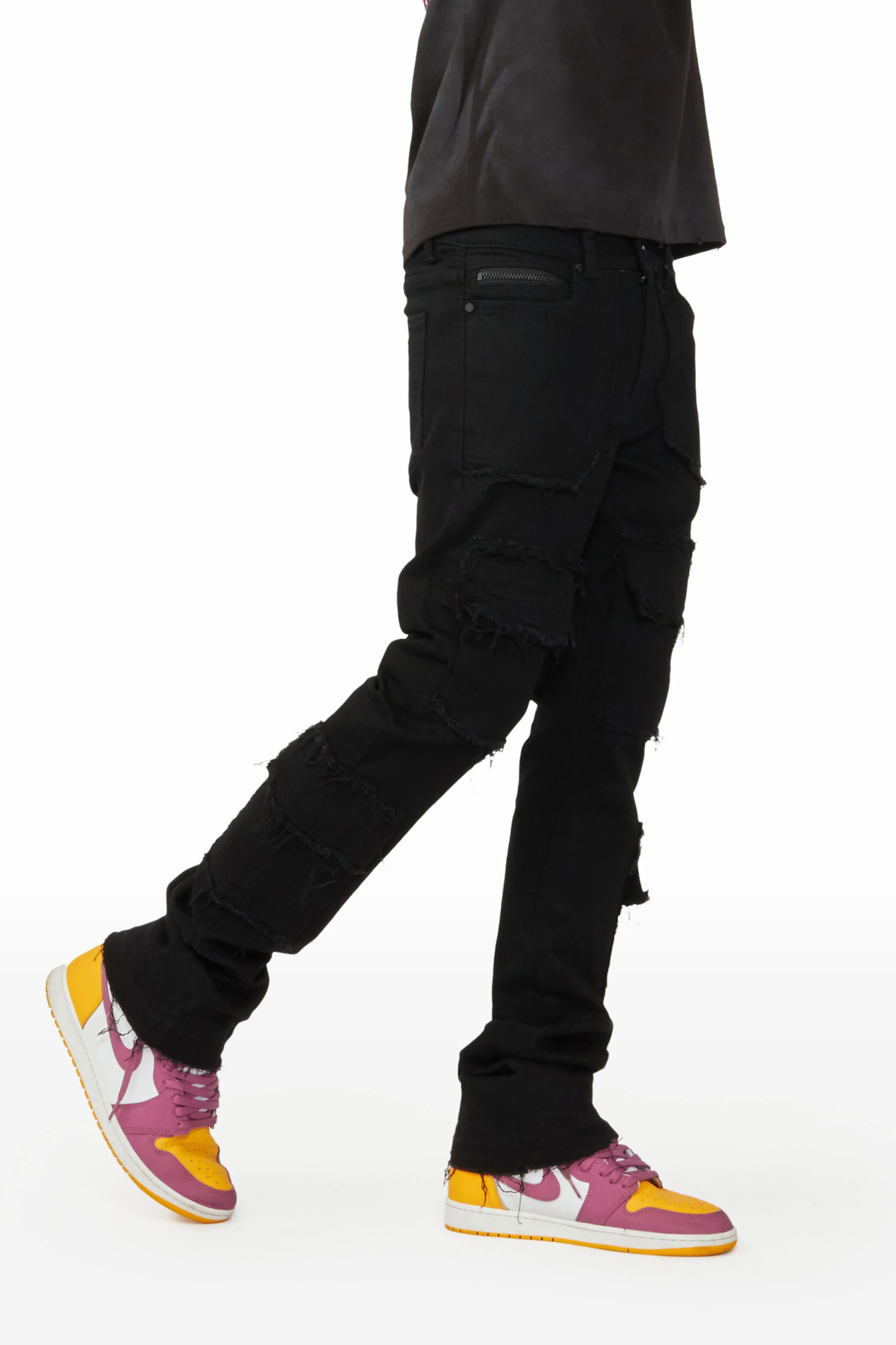 Tyrell Black Stacked Flare Cargo Jean - Image 5