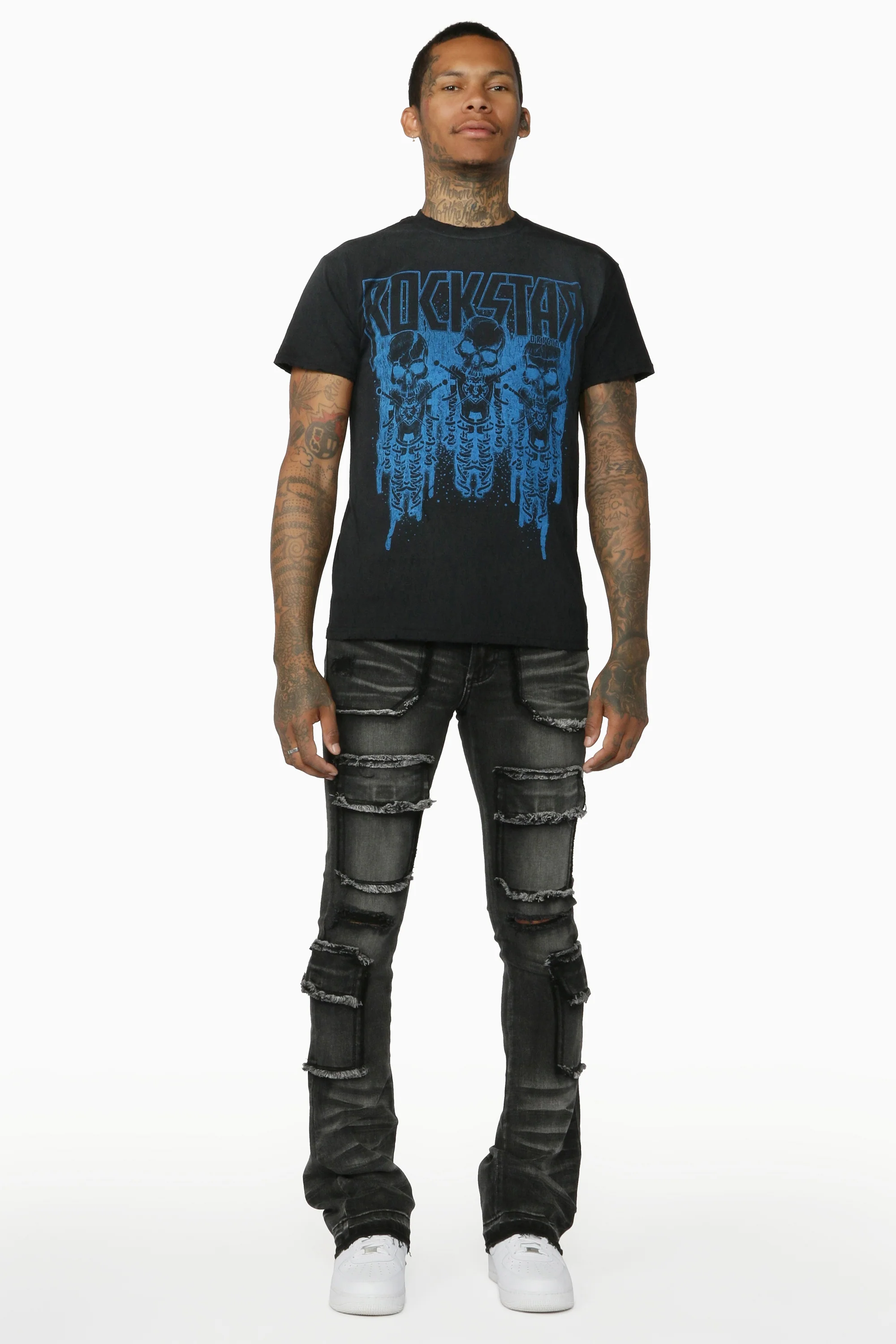 Tyrell Grey Stacked Flare Cargo Jean - Image 2