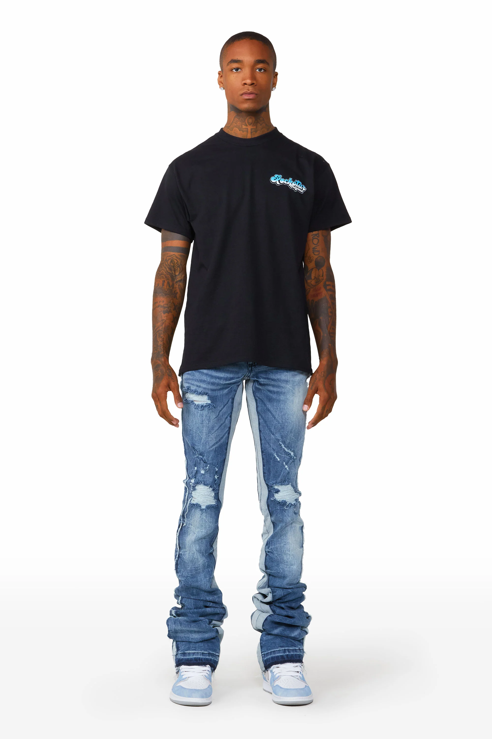 Sniper Dark Blue Super Stacked Flare Jean - Image 3