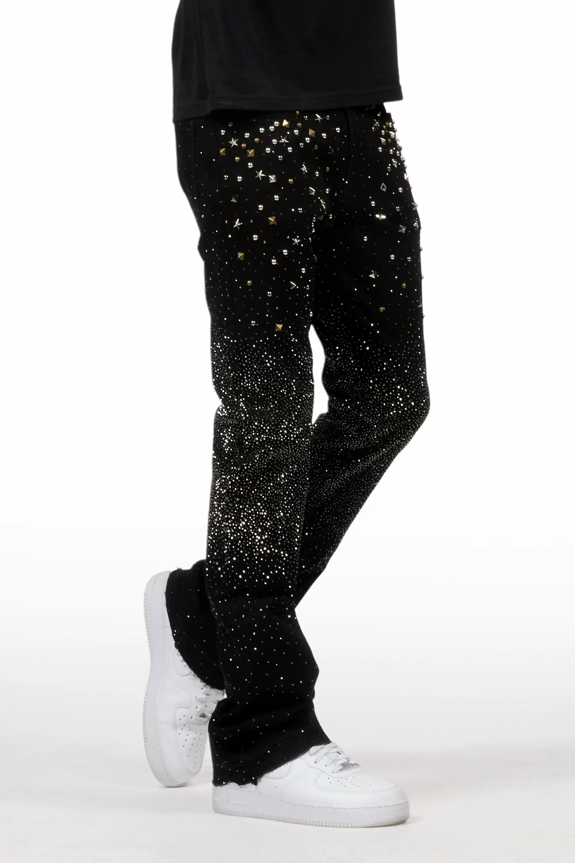 Onyx Black Stacked Flare Jean