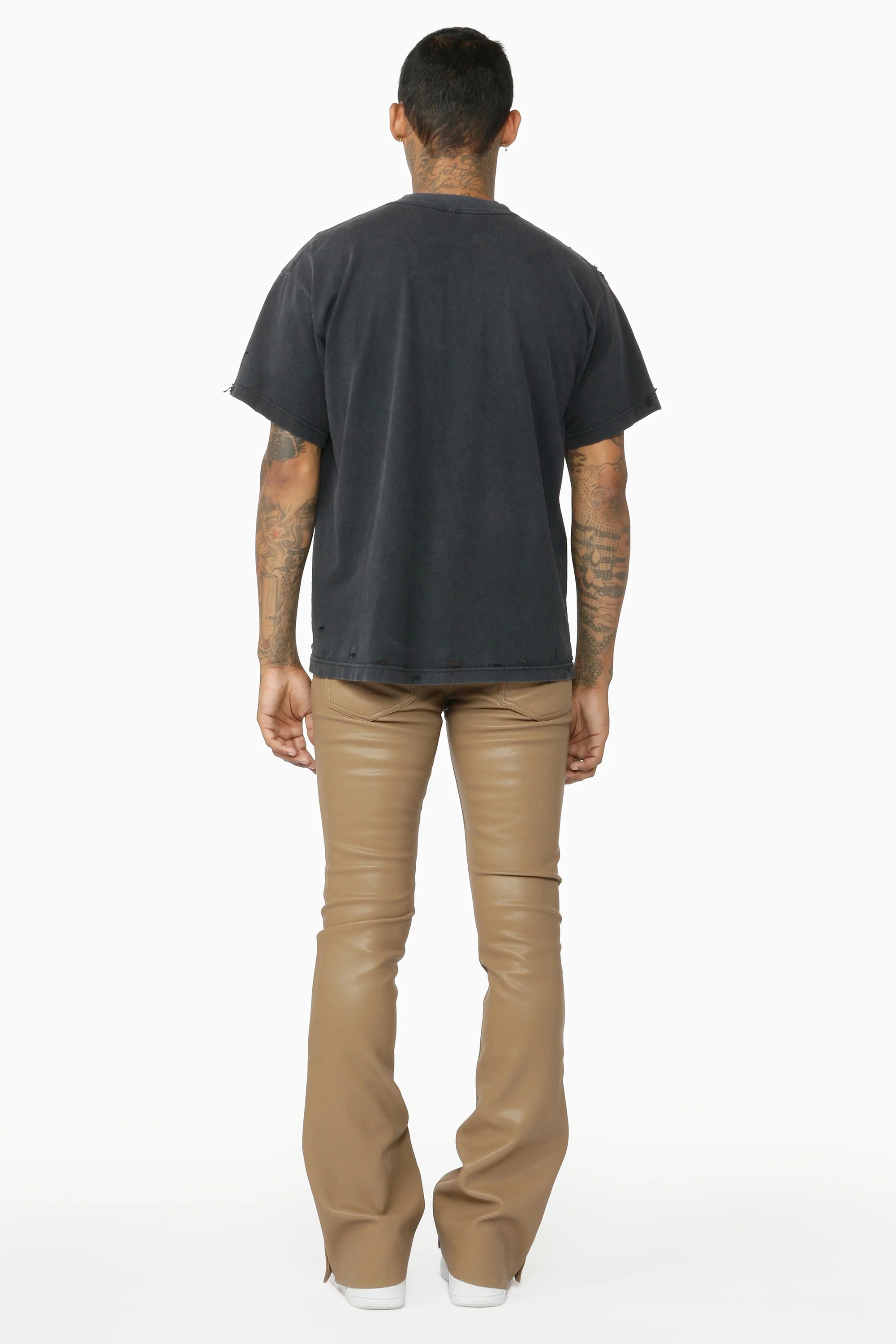Ennis Beige PU Stacked Flare Jean - Image 10