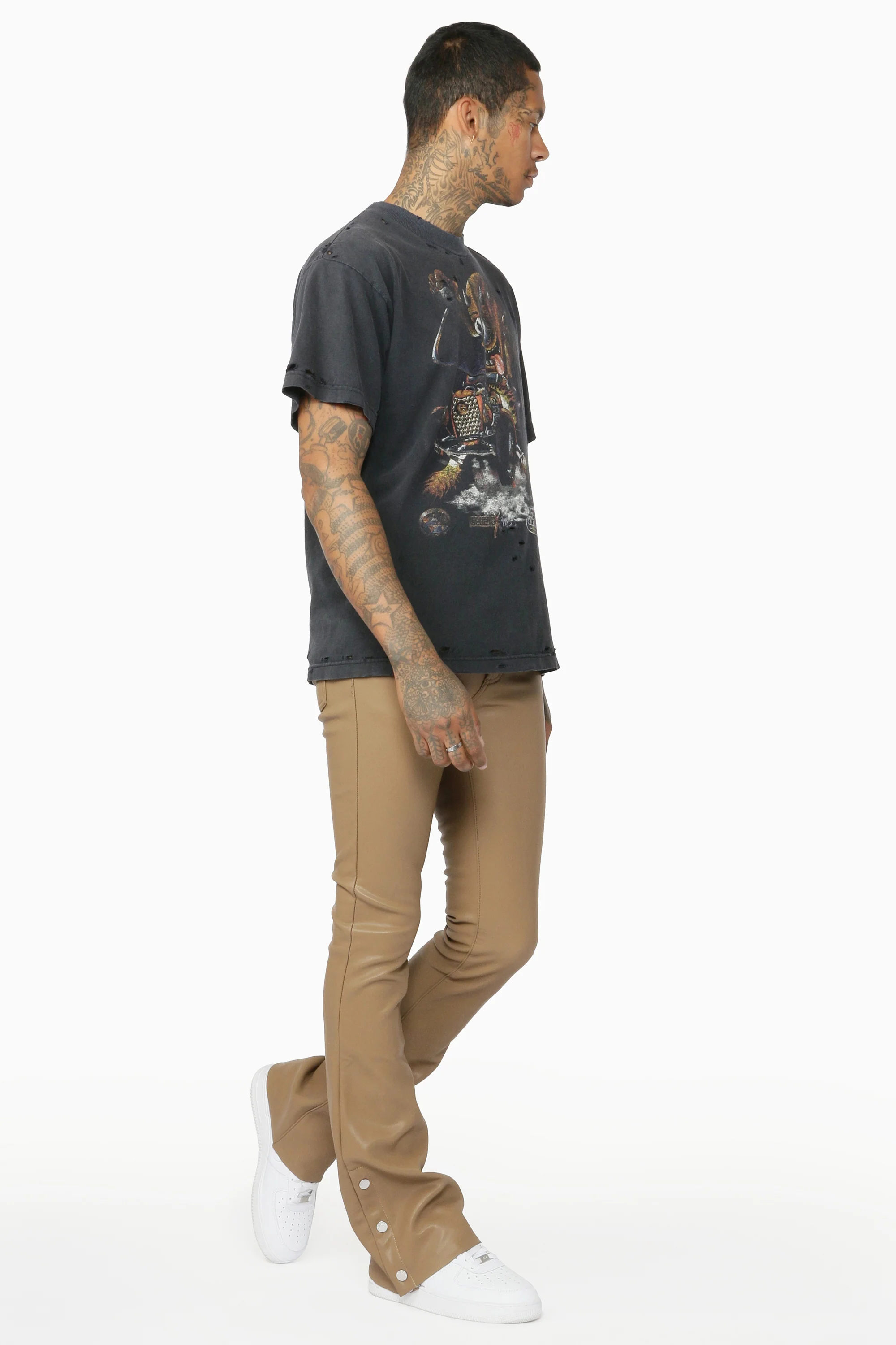 Ennis Beige PU Stacked Flare Jean - Image 12