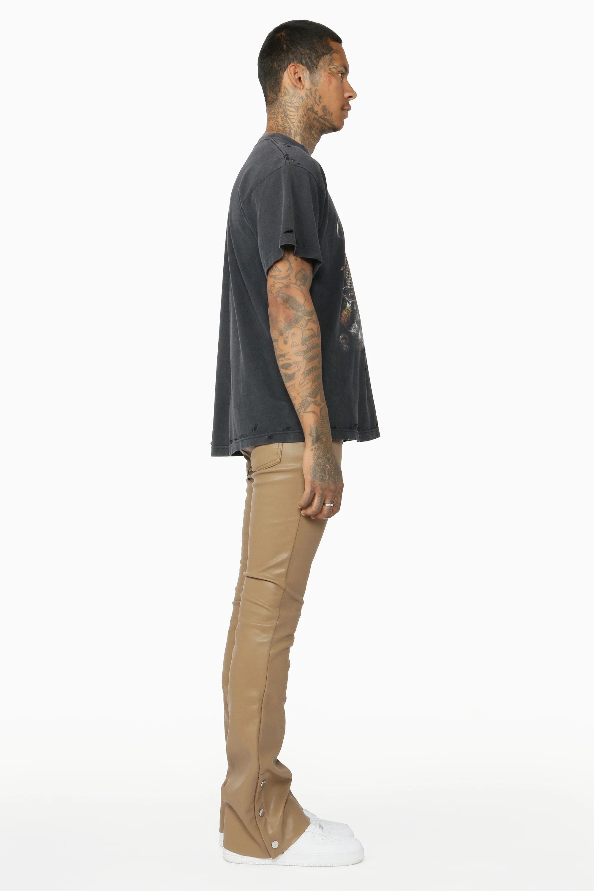 Ennis Beige PU Stacked Flare Jean - Image 7