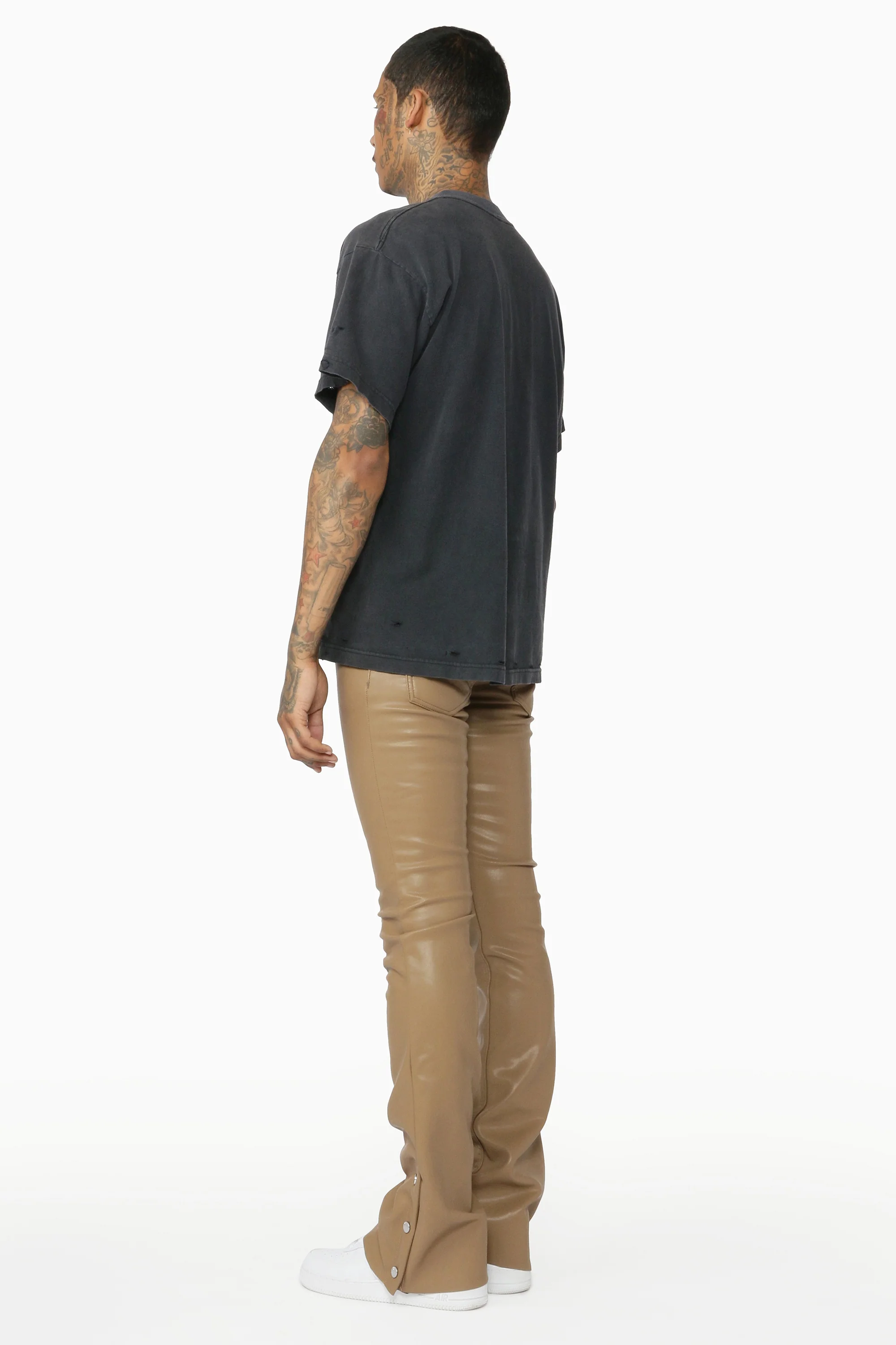 Ennis Beige PU Stacked Flare Jean - Image 8