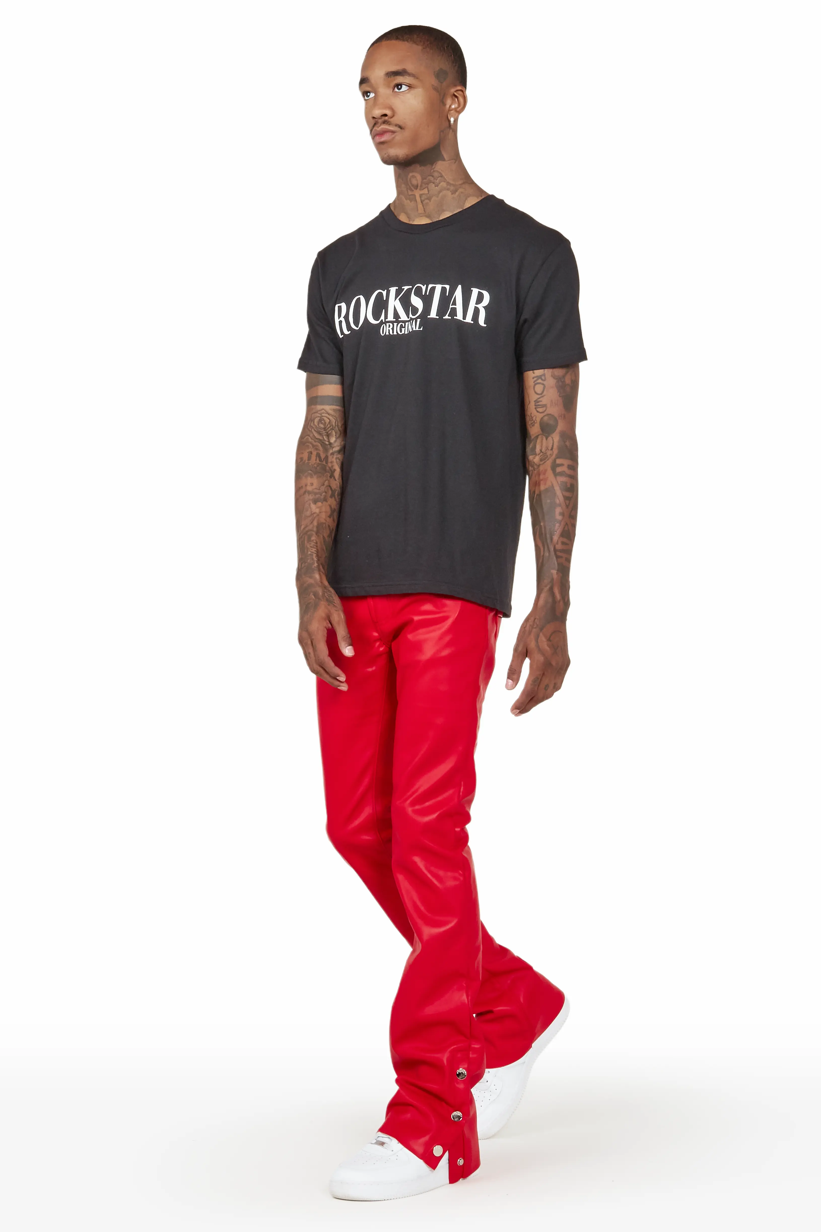 Ennis Red PU Stacked Flare Jean - Image 5