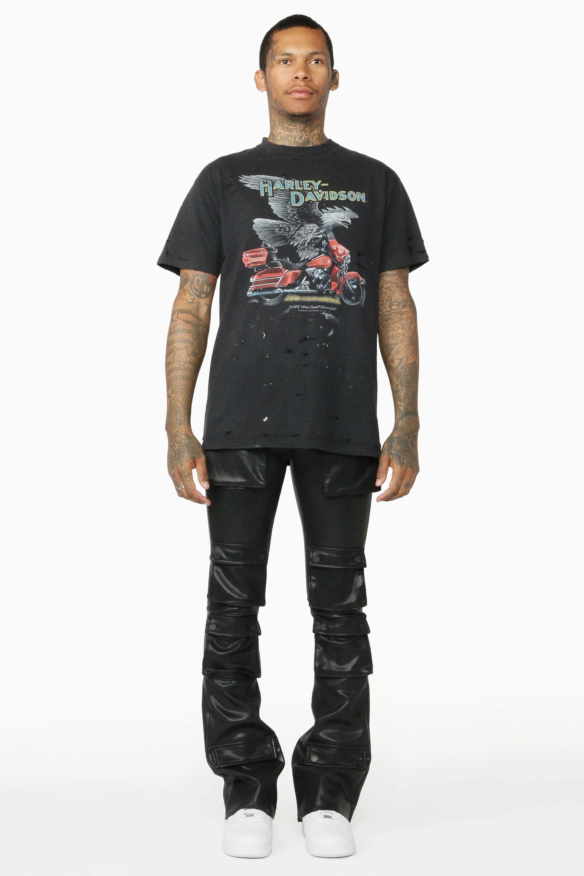 Remi Black Faux Leather Stacked Flare Jean - Image 3