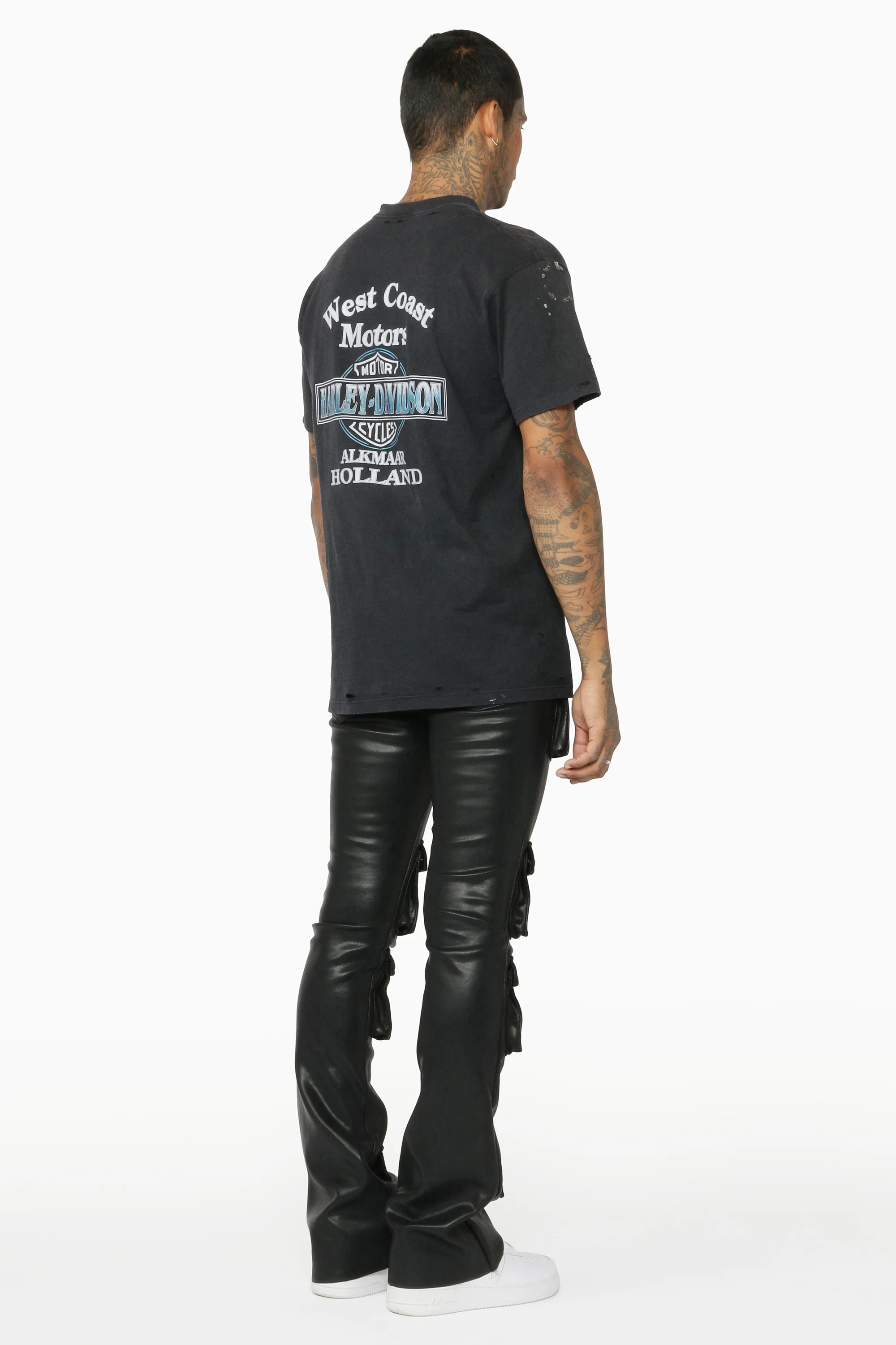 Remi Black Faux Leather Stacked Flare Jean - Image 9