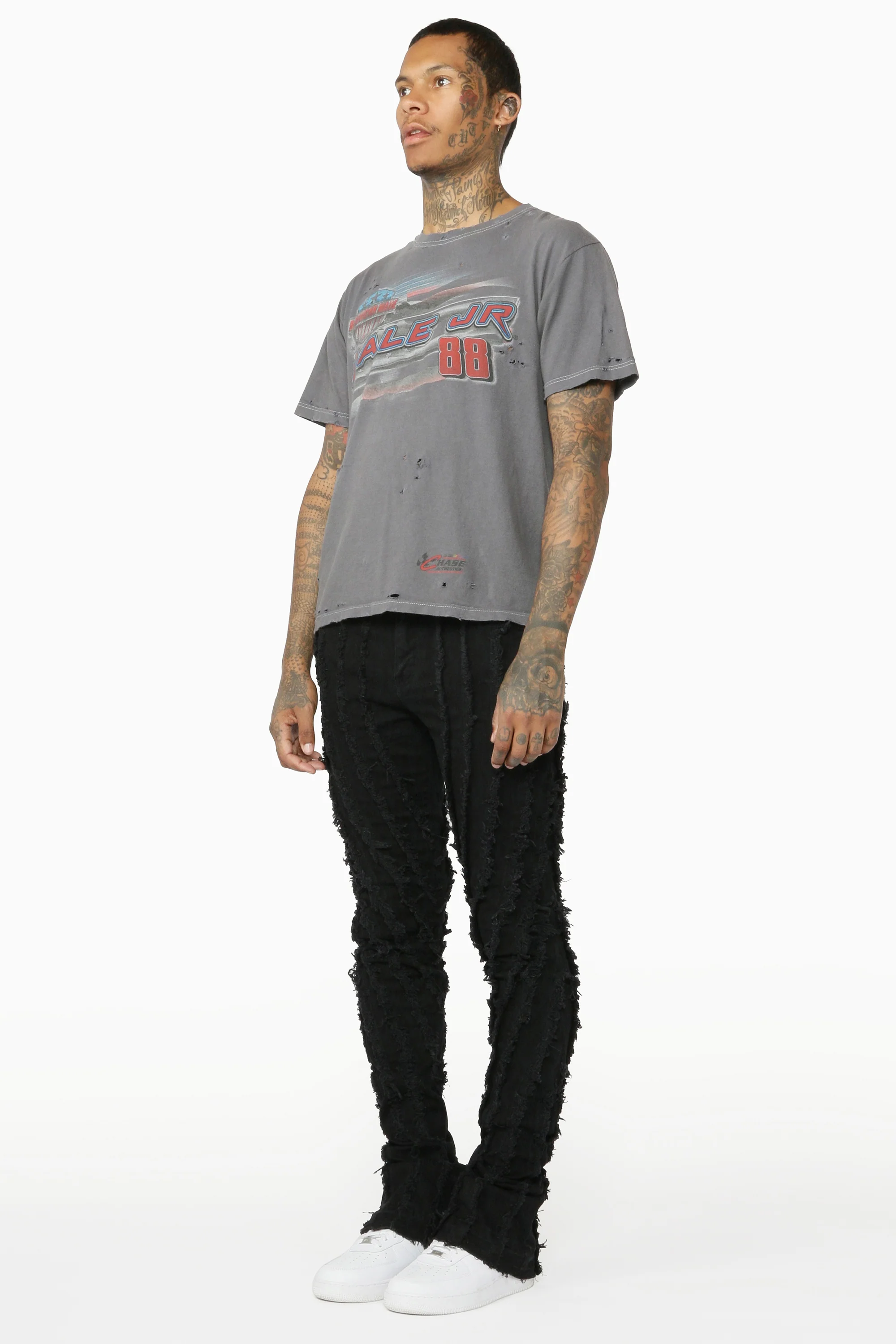 Lazer Black Stacked Flare Jean - Image 4