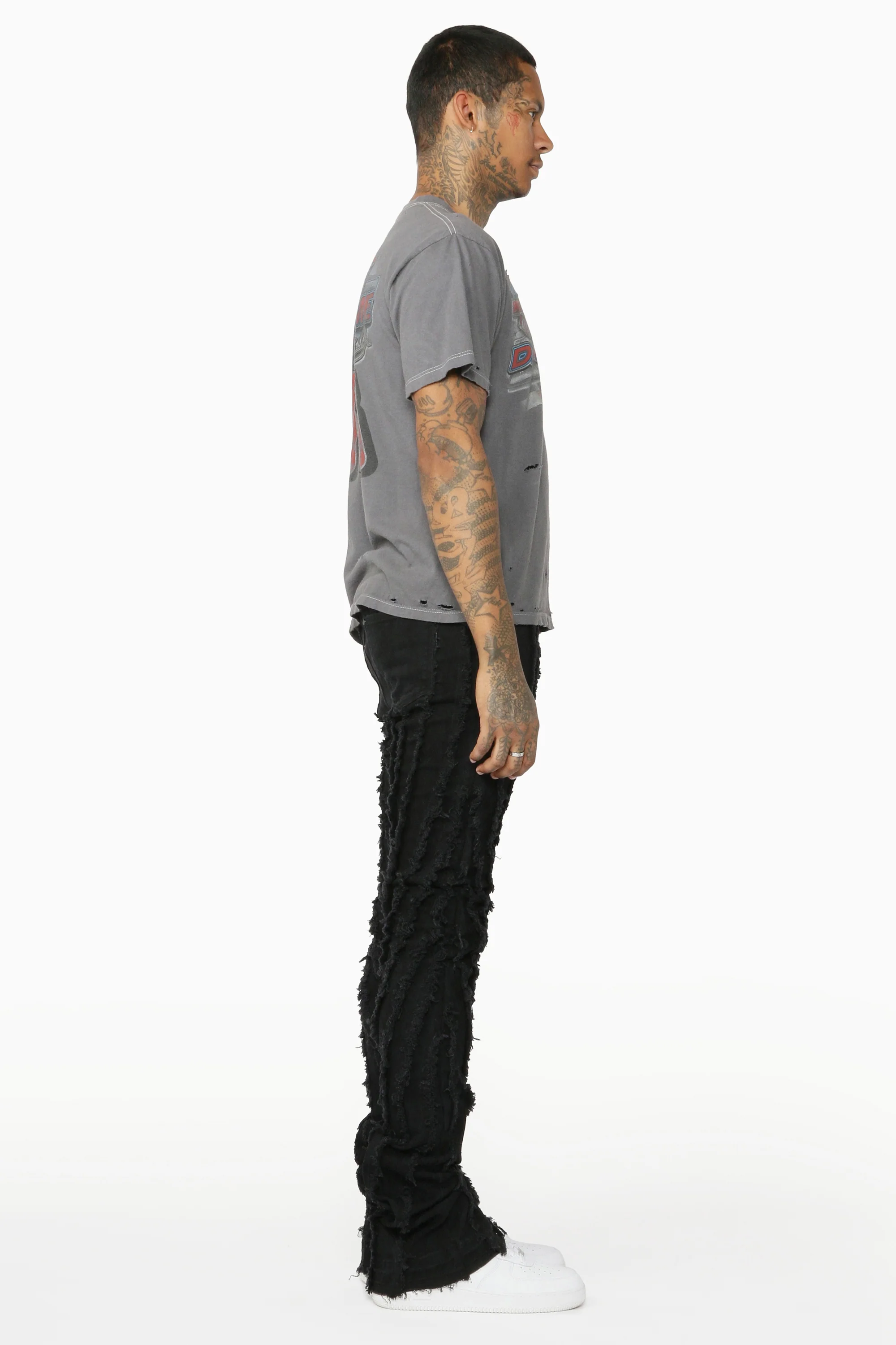 Lazer Black Stacked Flare Jean - Image 7