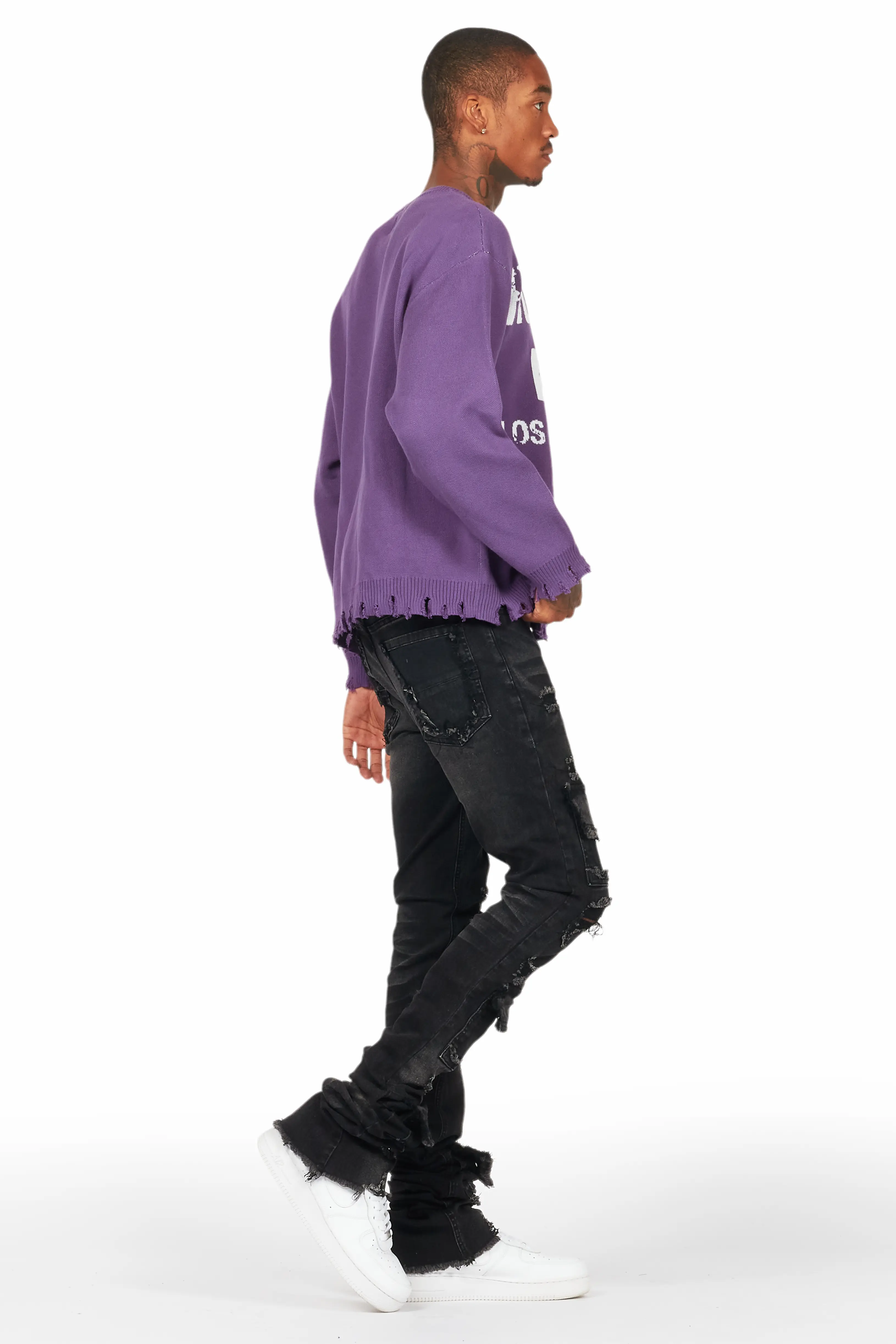 Pooja Black Super Stacked Flare Jean - Image 4