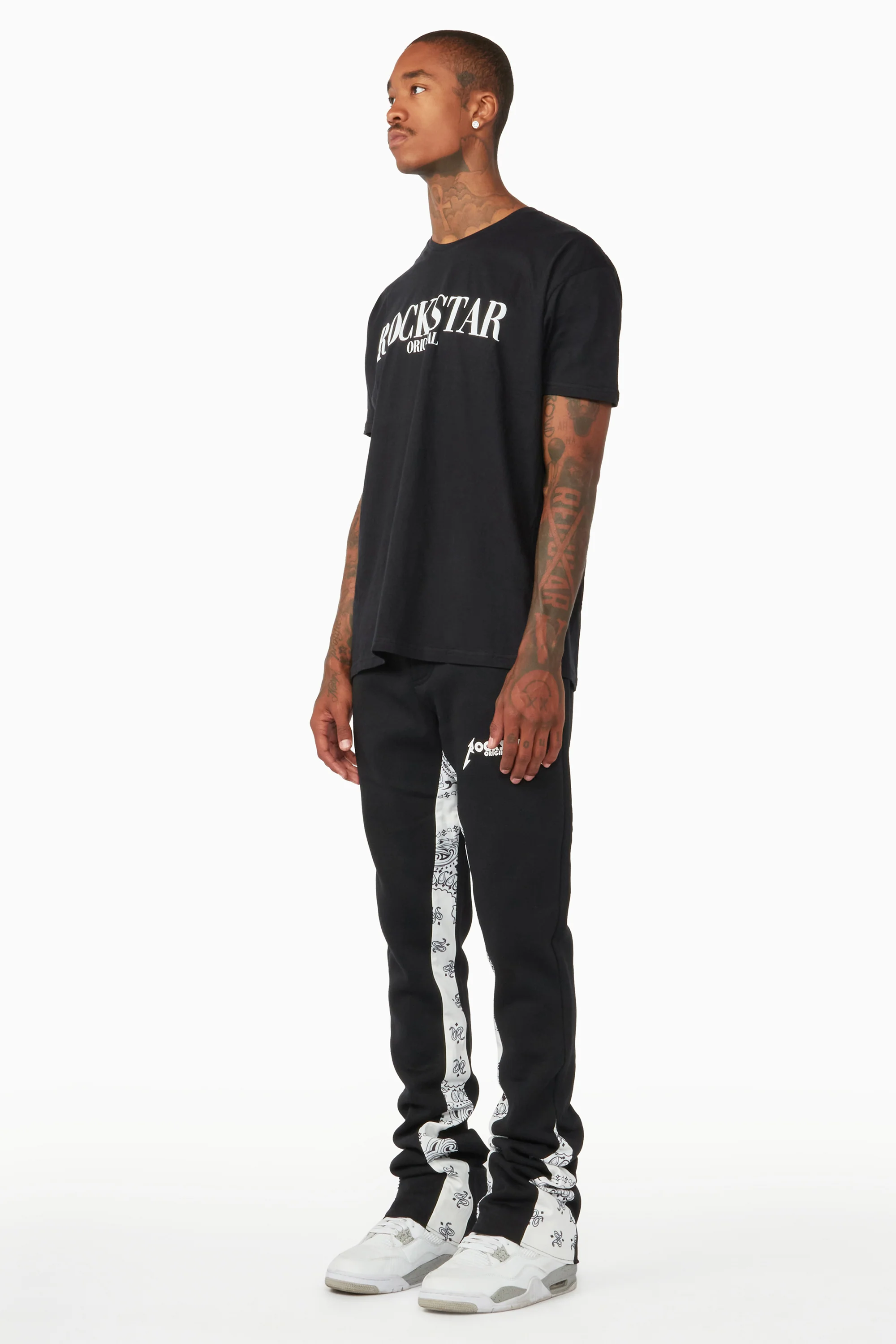 Everest Black/Bandana White Stacked Flare Track Pant - Image 3