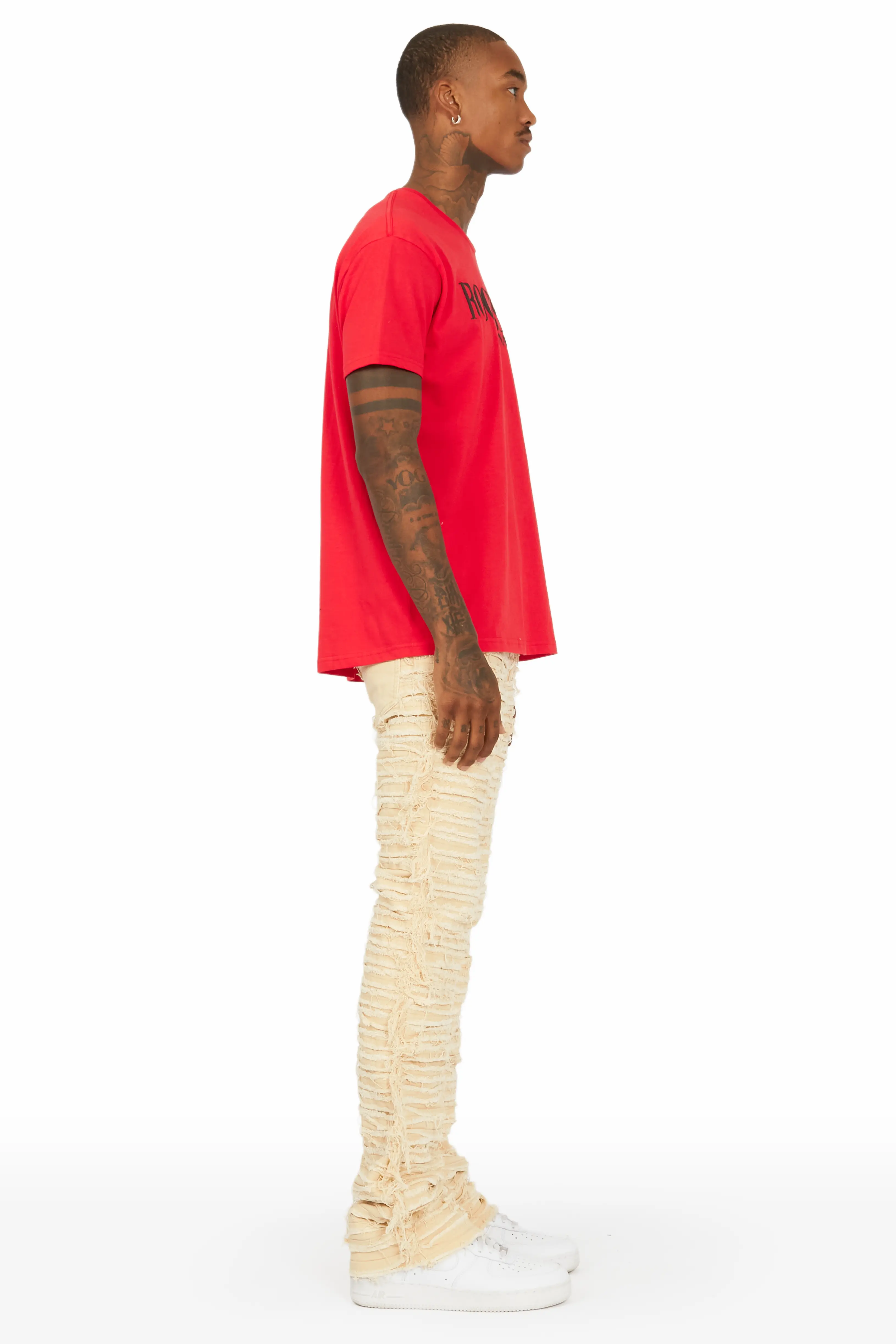 Giovanni Beige Stacked Flare Jean - Image 3