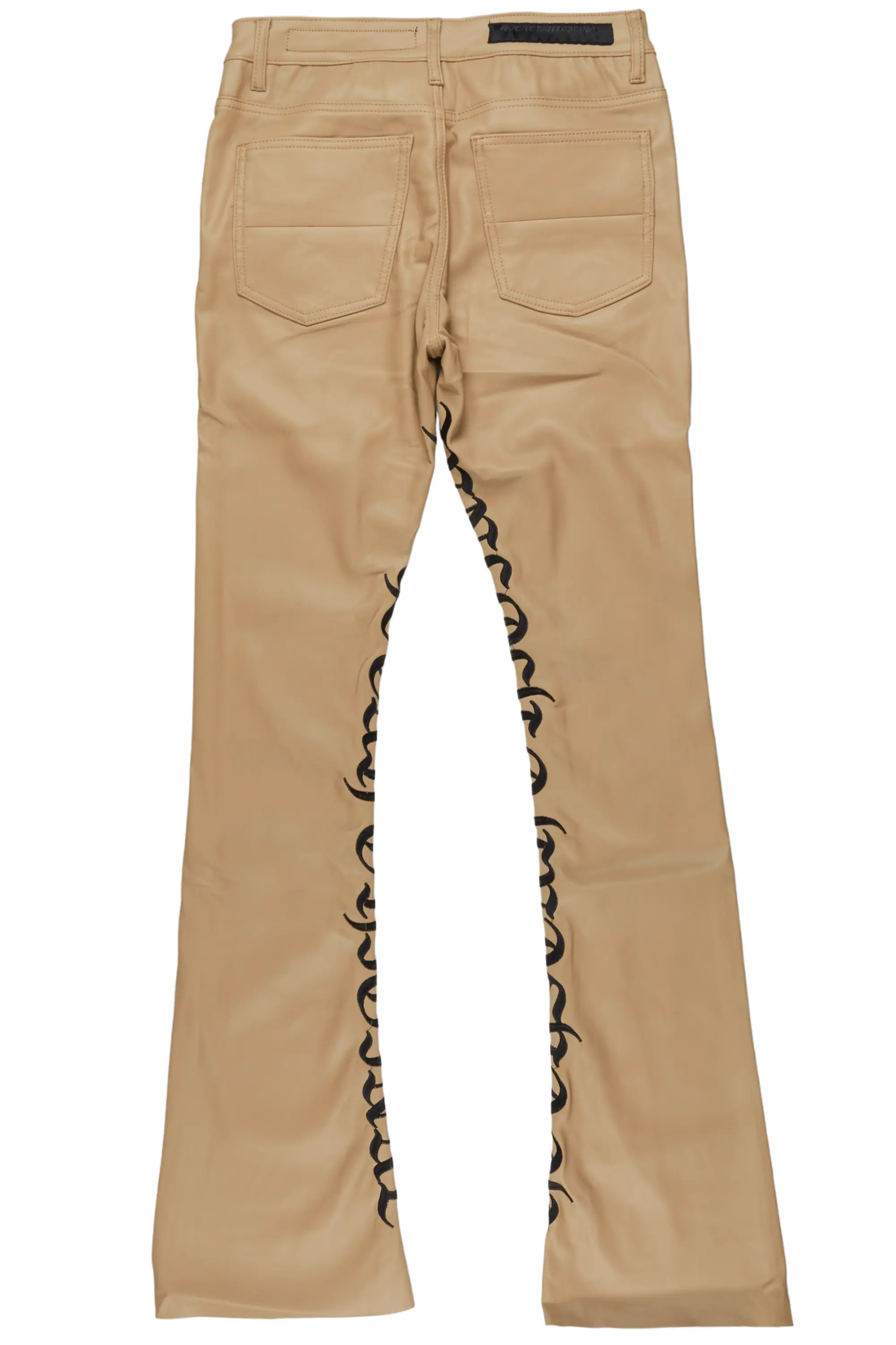 Eliam Beige/Black Faux Leather Stacked Flare Jean - Image 8