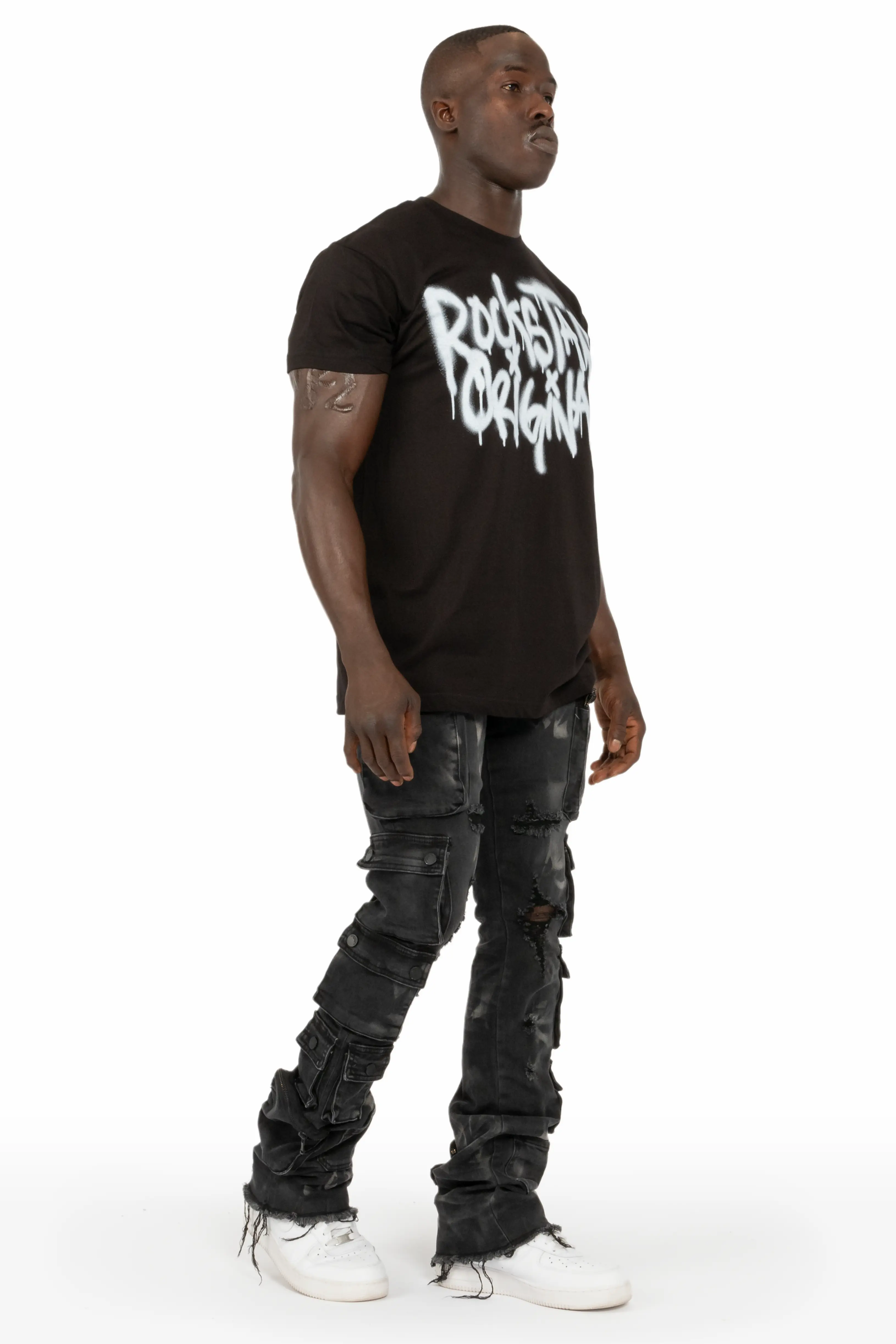 Konrad Grey Wash Cargo Stacked Flare Jean - Image 7