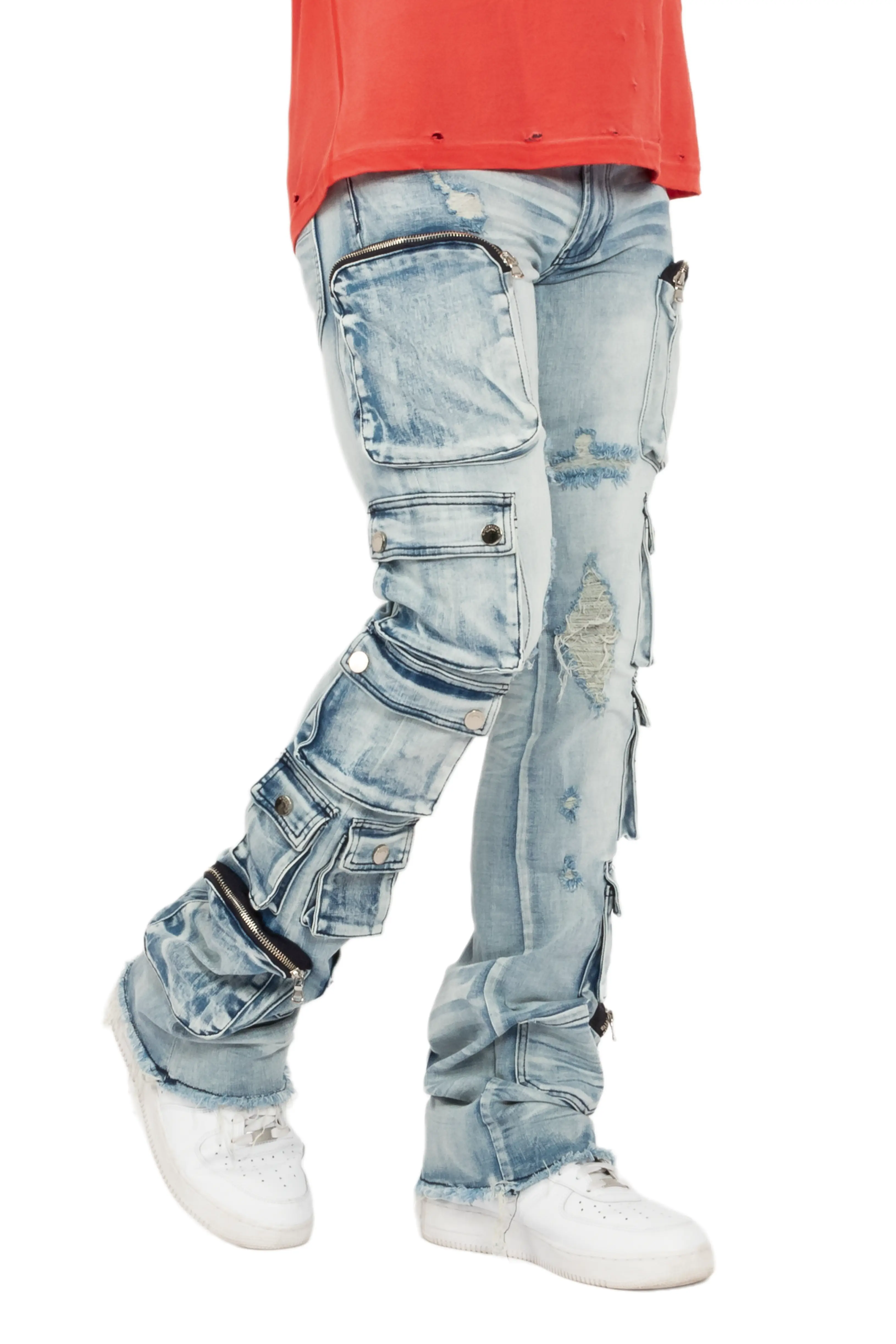 Konrad Light Blue Cargo Stacked Flare Jean - Image 10