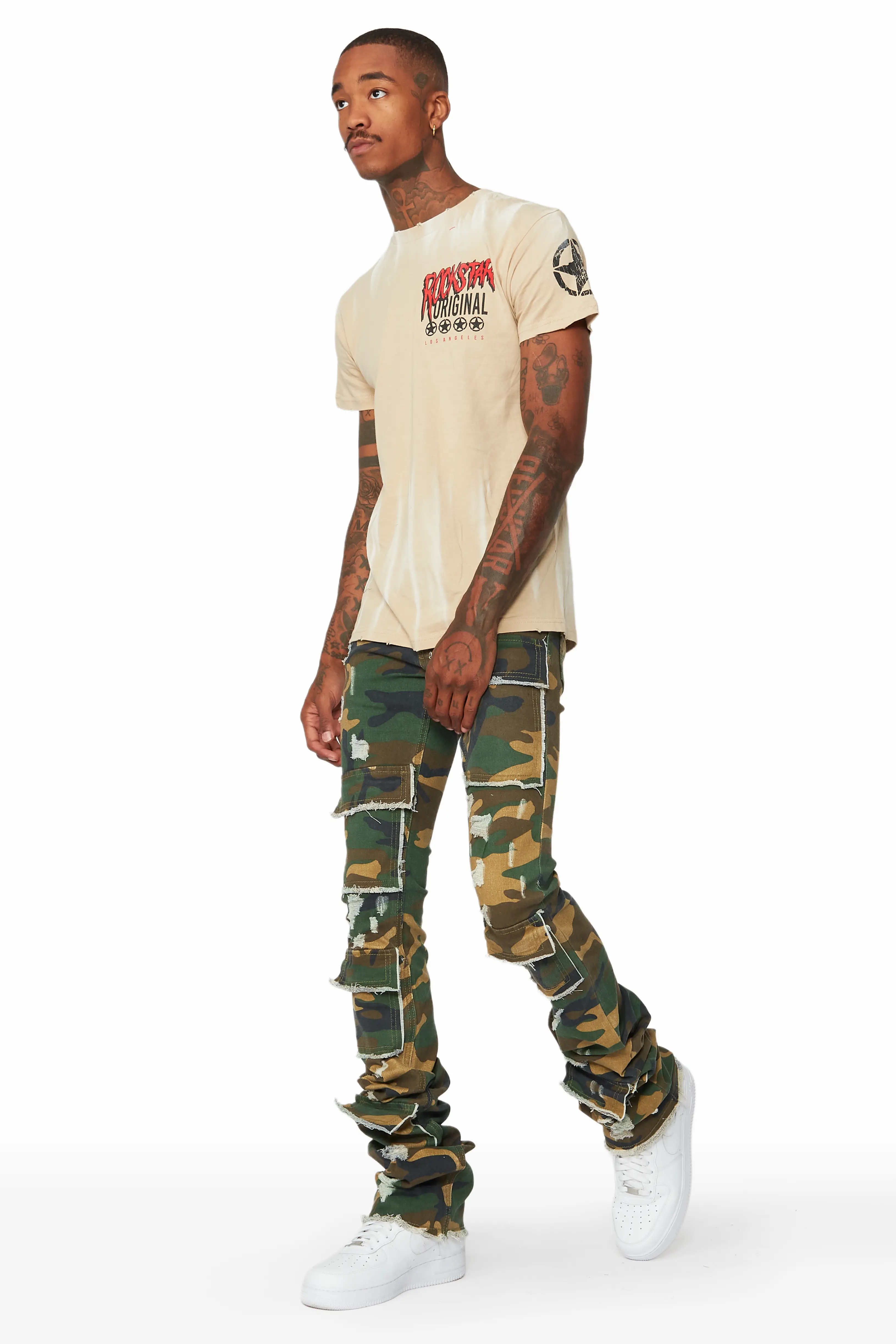 Petrus Camo Super Stacked Flare Jean - Image 7