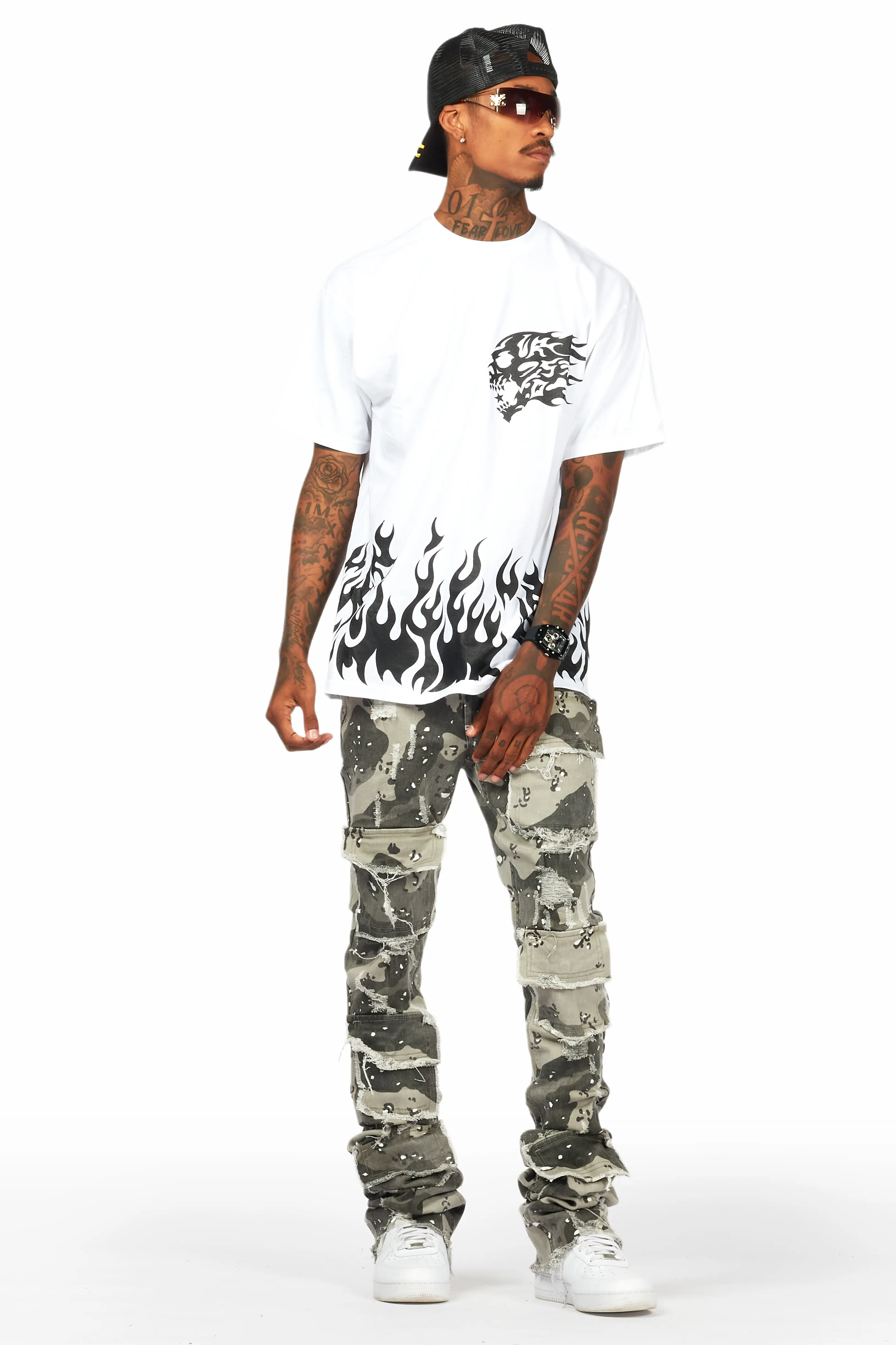 Petrus Grey Camo Super Stacked Flare Jean - Image 3