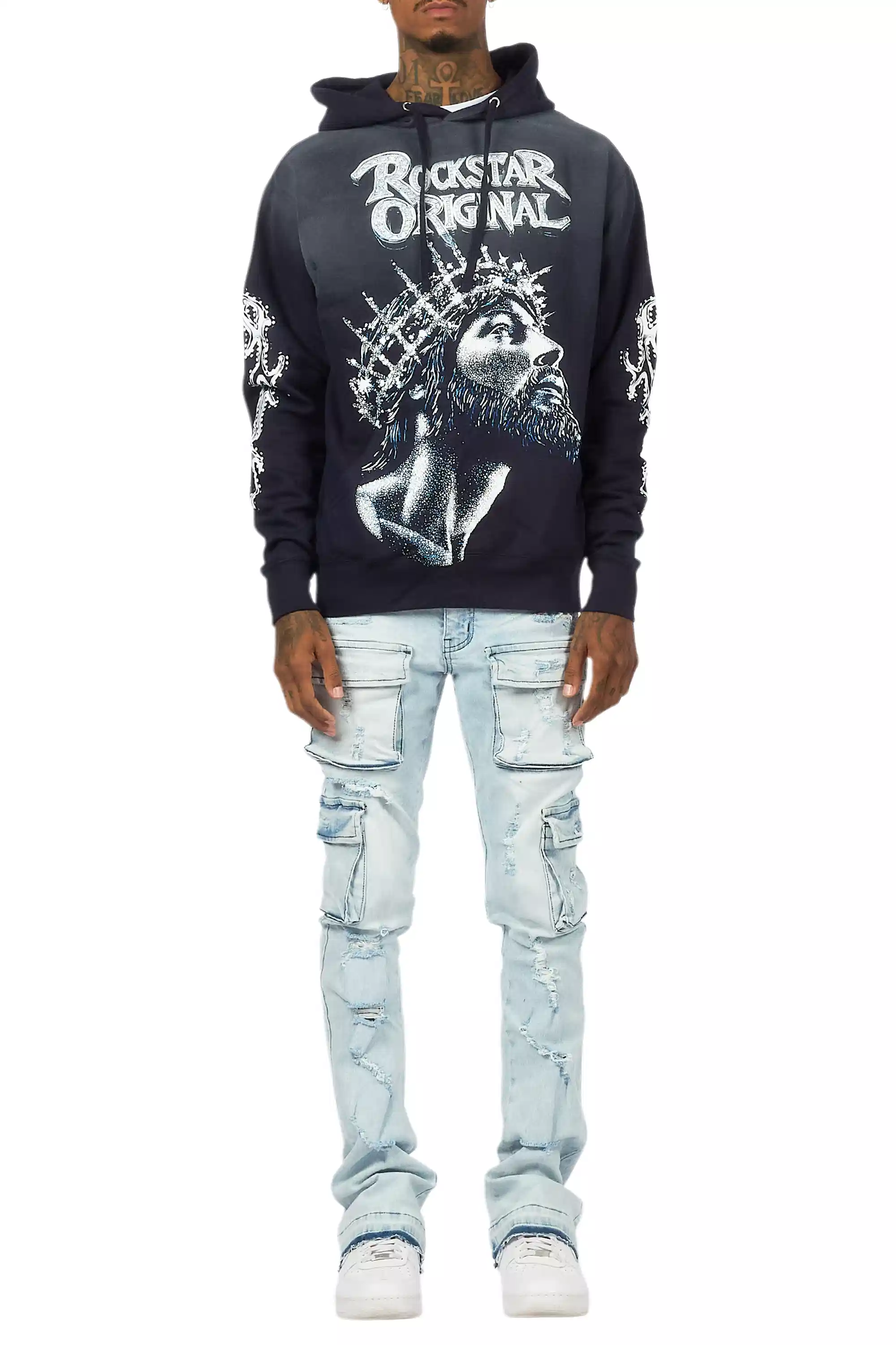 Zaid Blue Stacked Flare Jean - Image 11