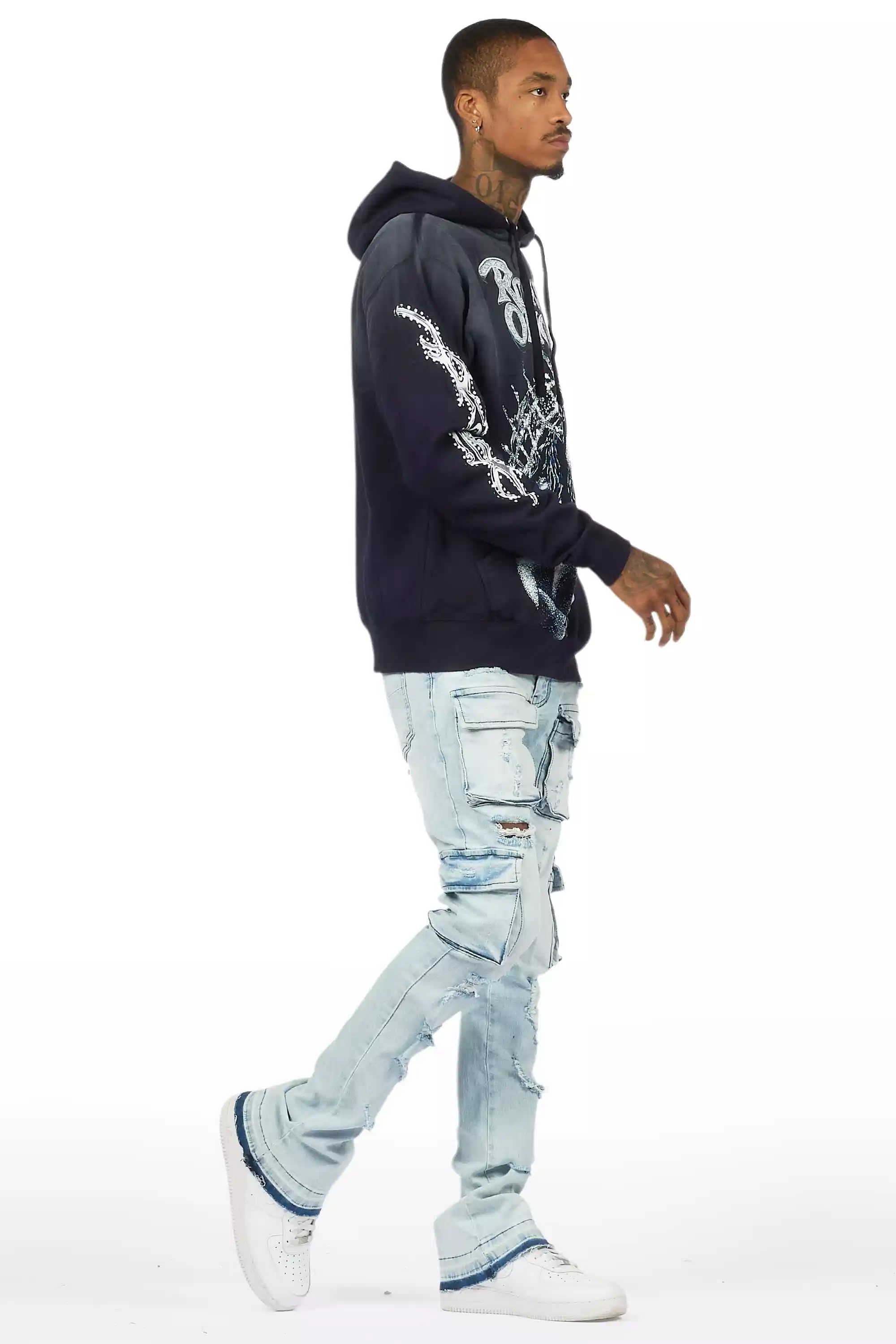 Zaid Blue Stacked Flare Jean - Image 4