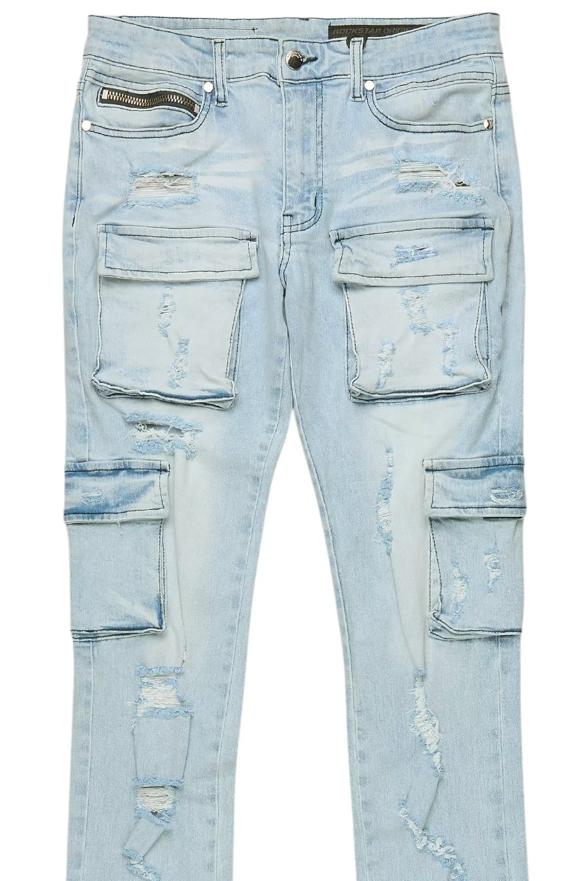 Zaid Blue Stacked Flare Jean - Image 9
