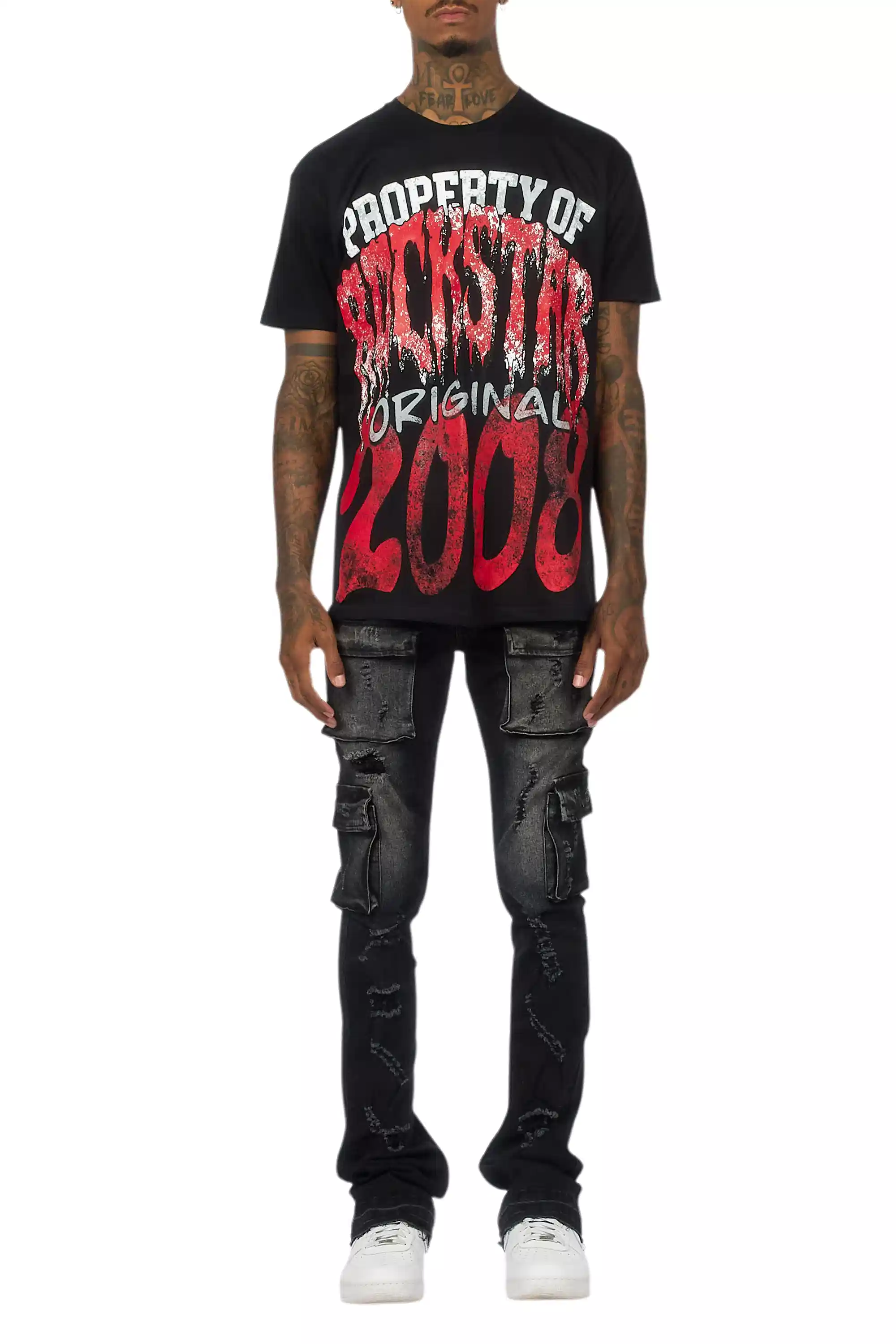 Zaid Dark Grey Stacked Flare Jean - Image 11