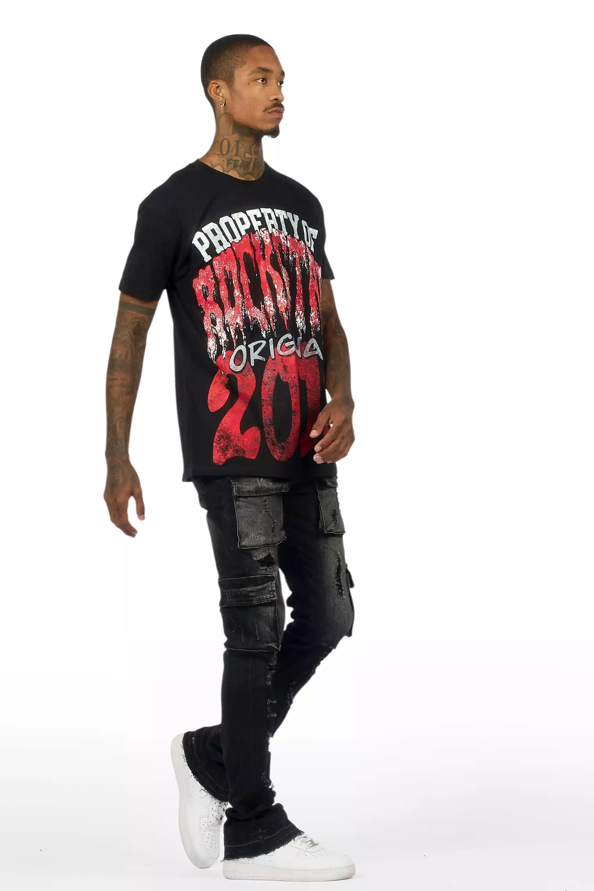 Zaid Dark Grey Stacked Flare Jean - Image 5