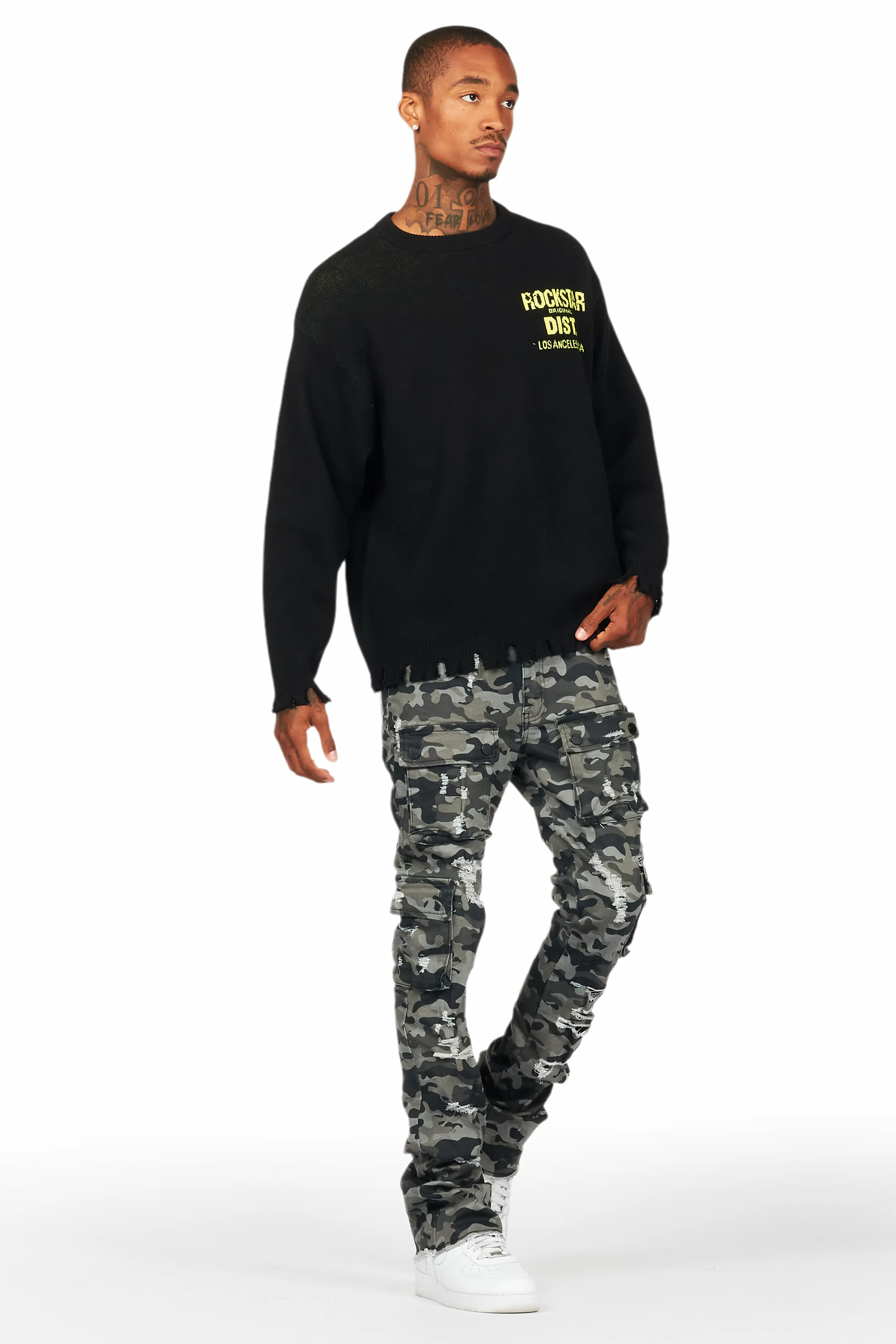 Zaid Grey Camo Stacked Flare Jean - Image 7