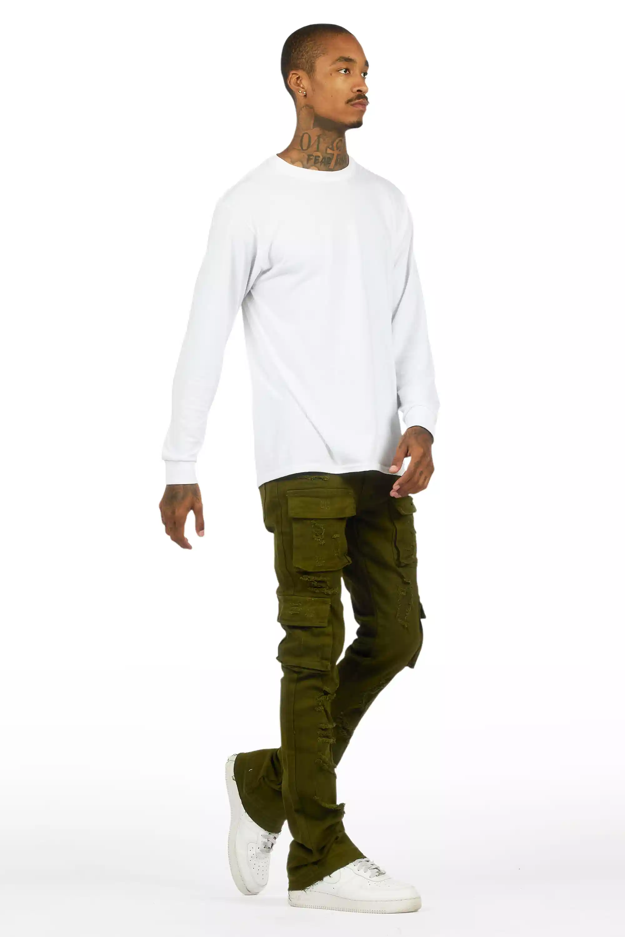 Zaid Olive Stacked Flare Jean - Image 5