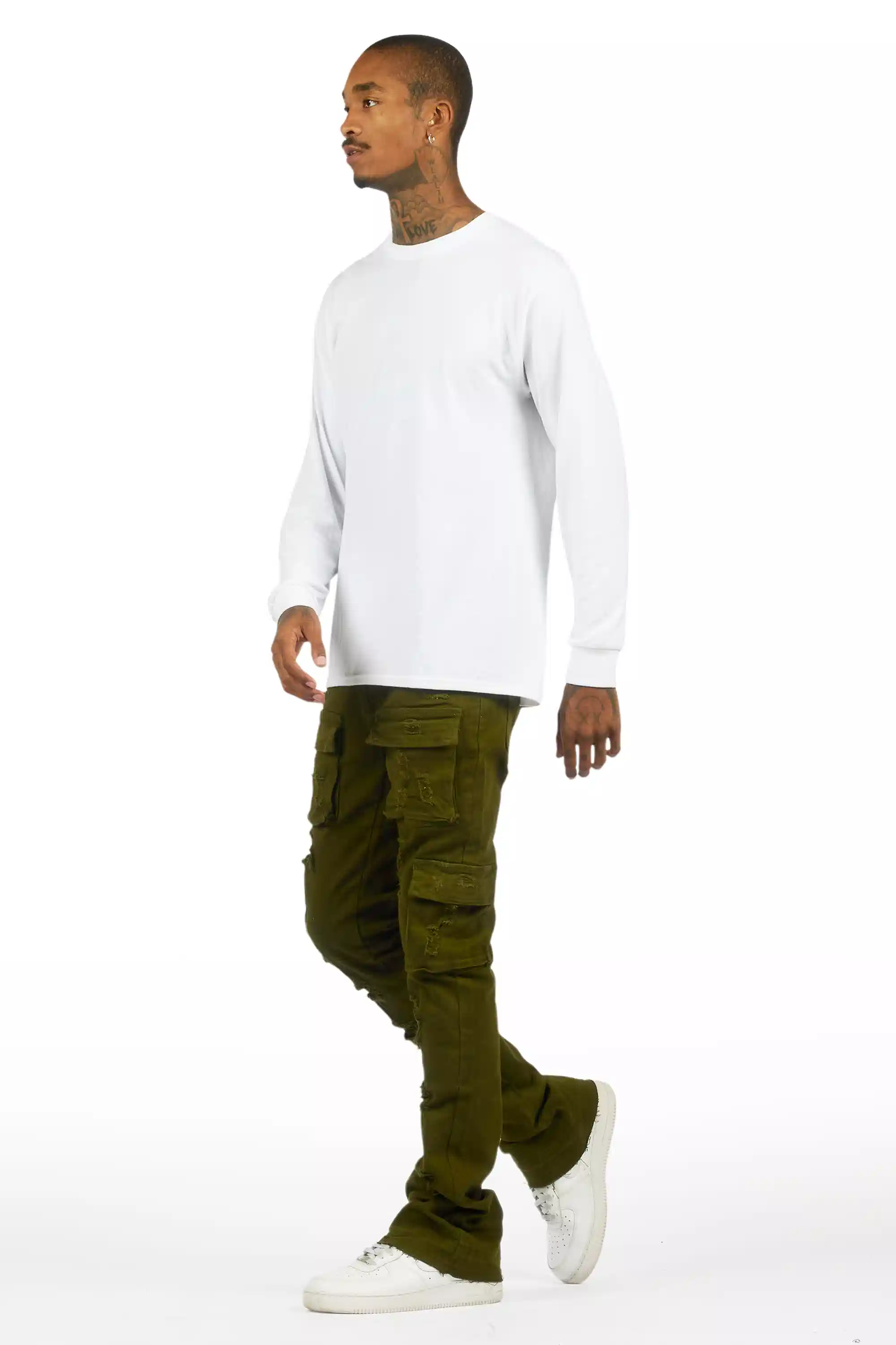 Zaid Olive Stacked Flare Jean - Image 7