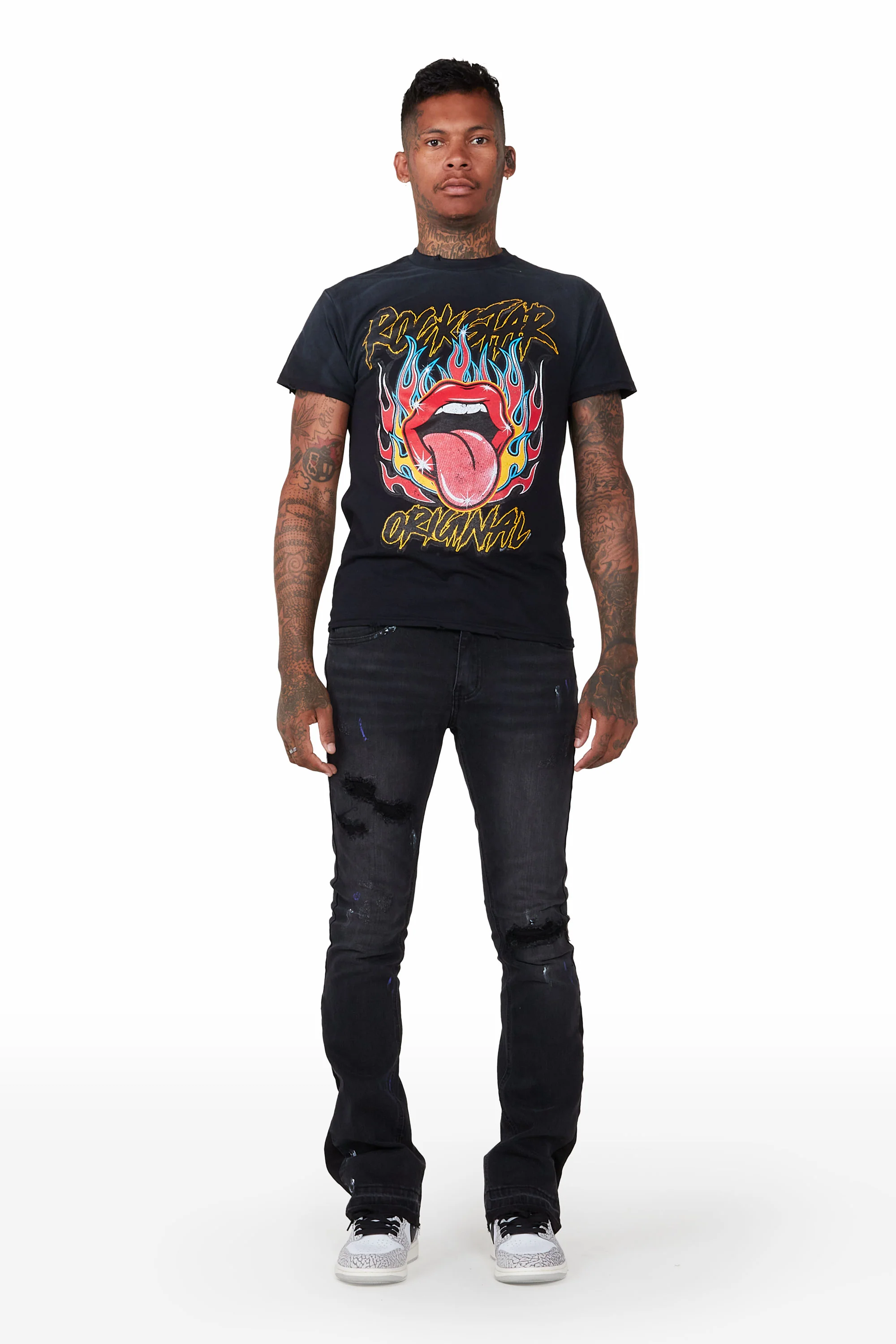 Yael Black Stacked Flare Jean - Image 2