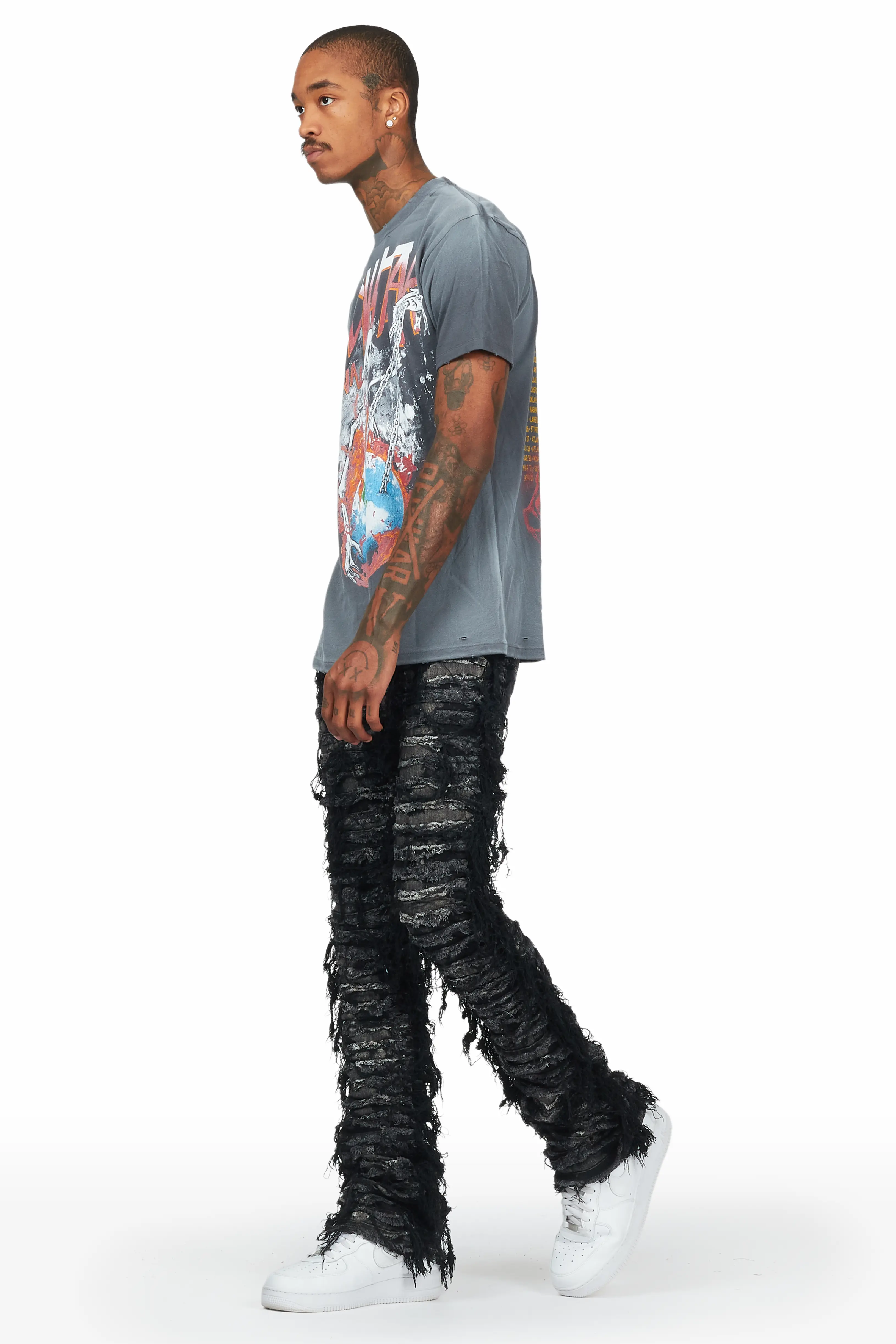 Bossko Black Stacked Flare Jean - Image 6