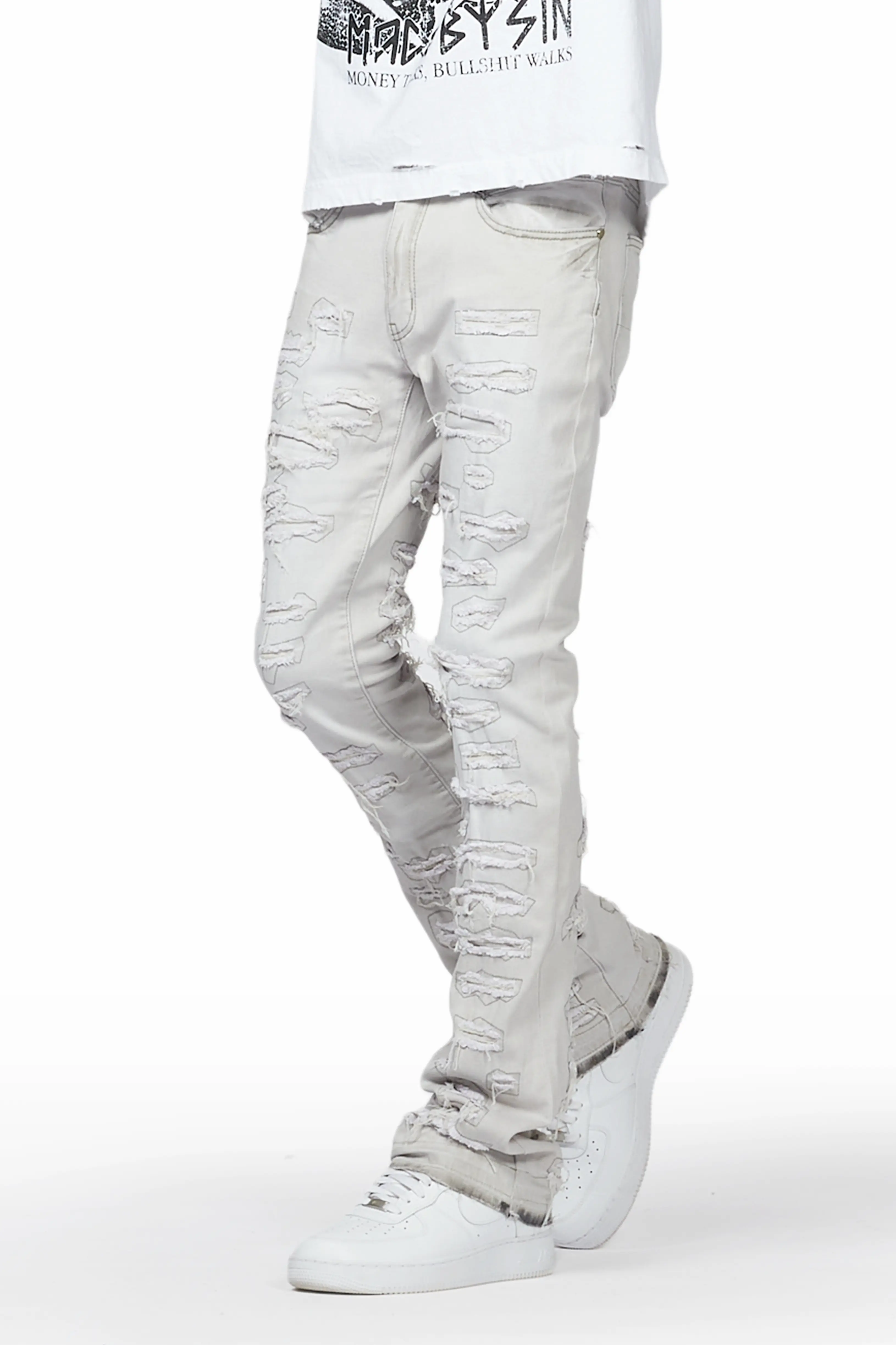 Malyk Grey Stacked Flare Jean