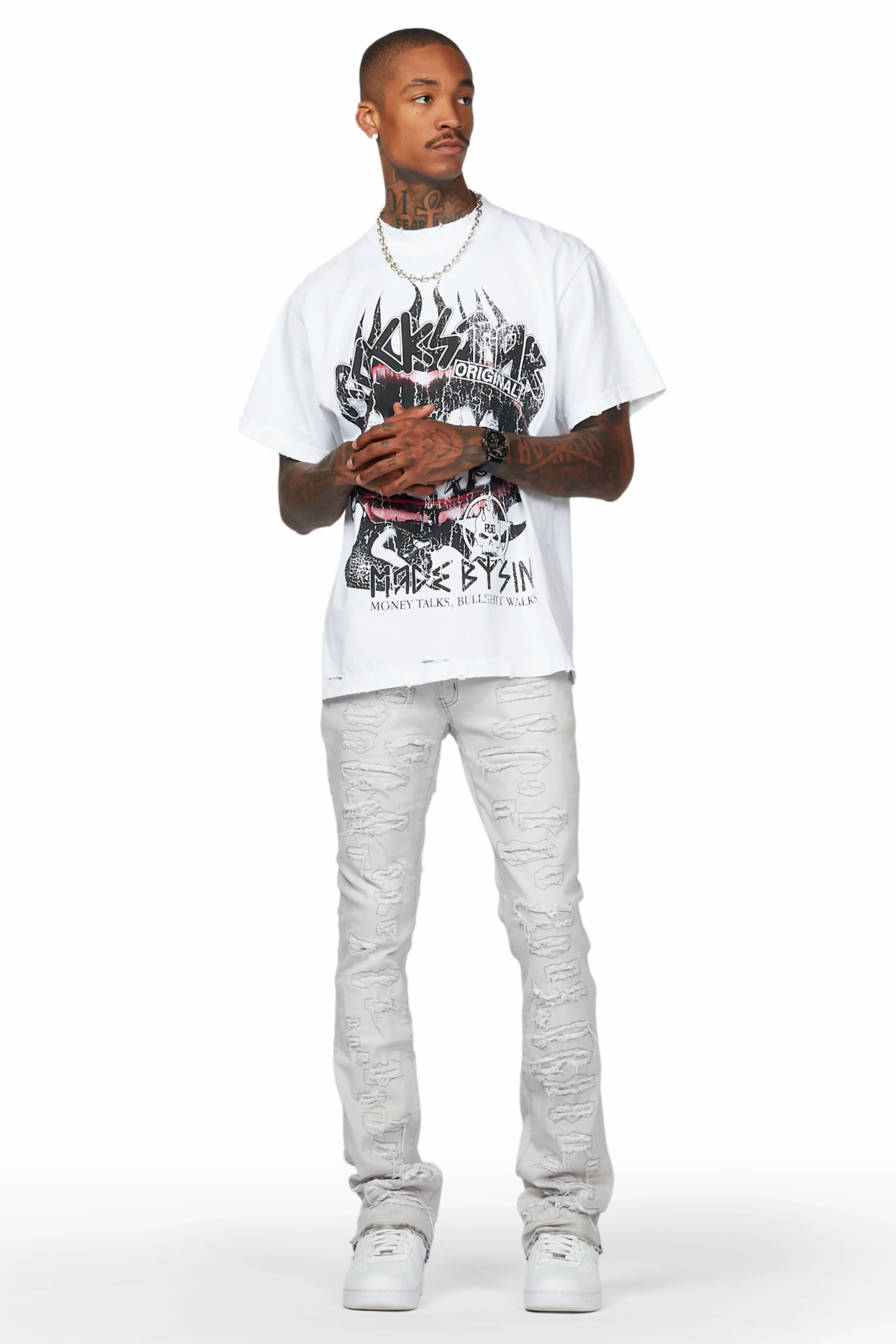 Malyk Grey Stacked Flare Jean - Image 3