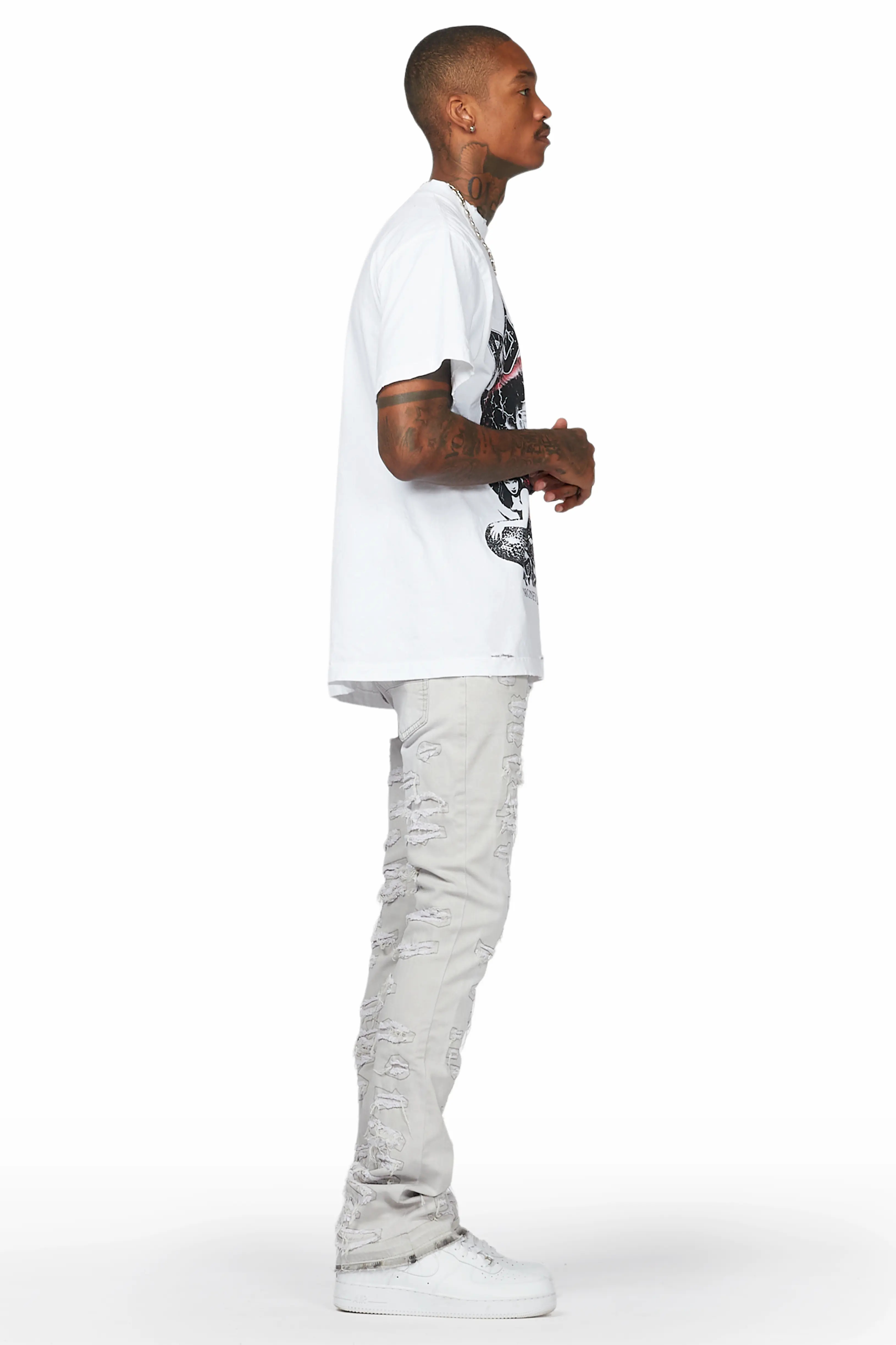 Malyk Grey Stacked Flare Jean - Image 4