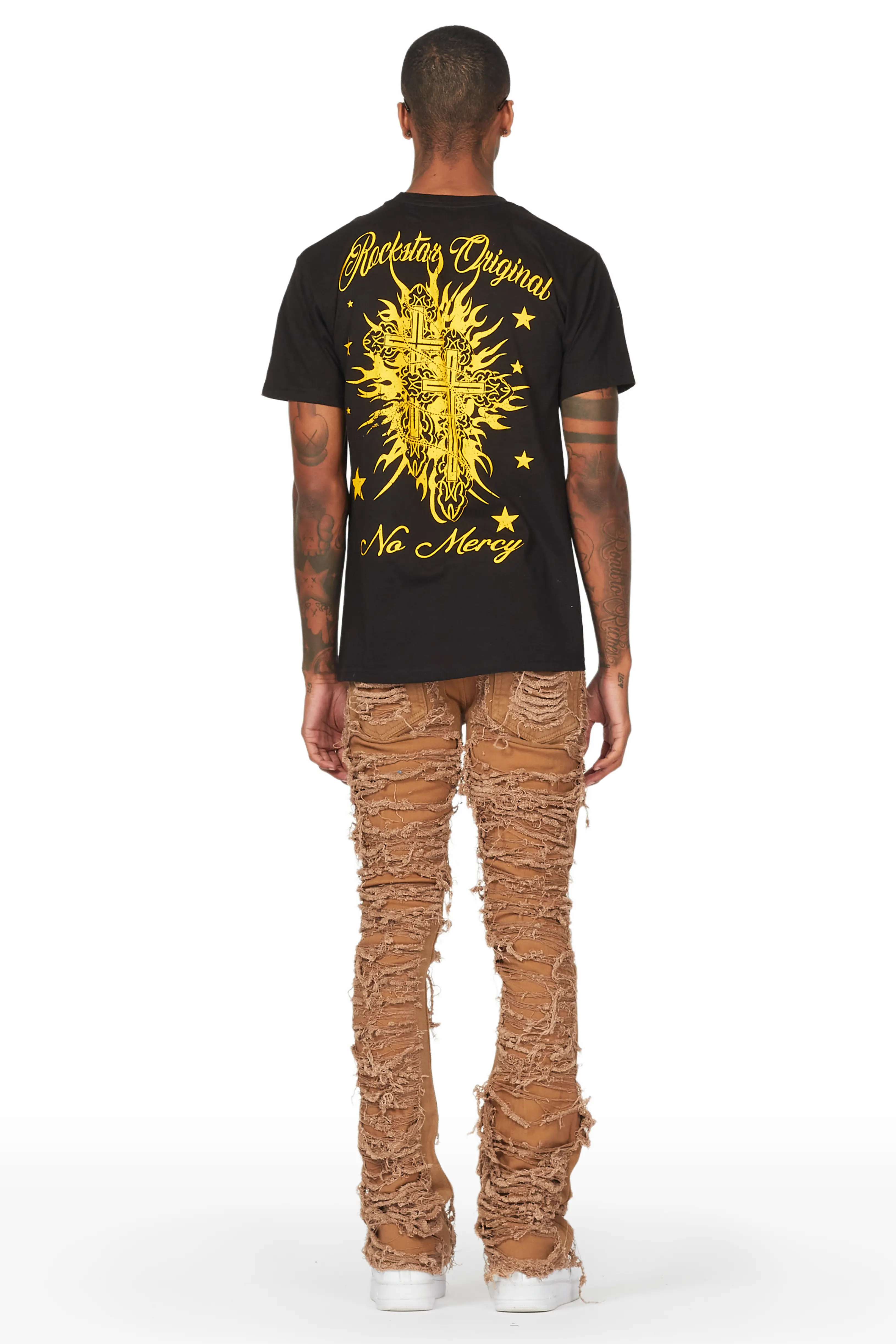 Conrad Beige Stacked Flare Jean - Image 6