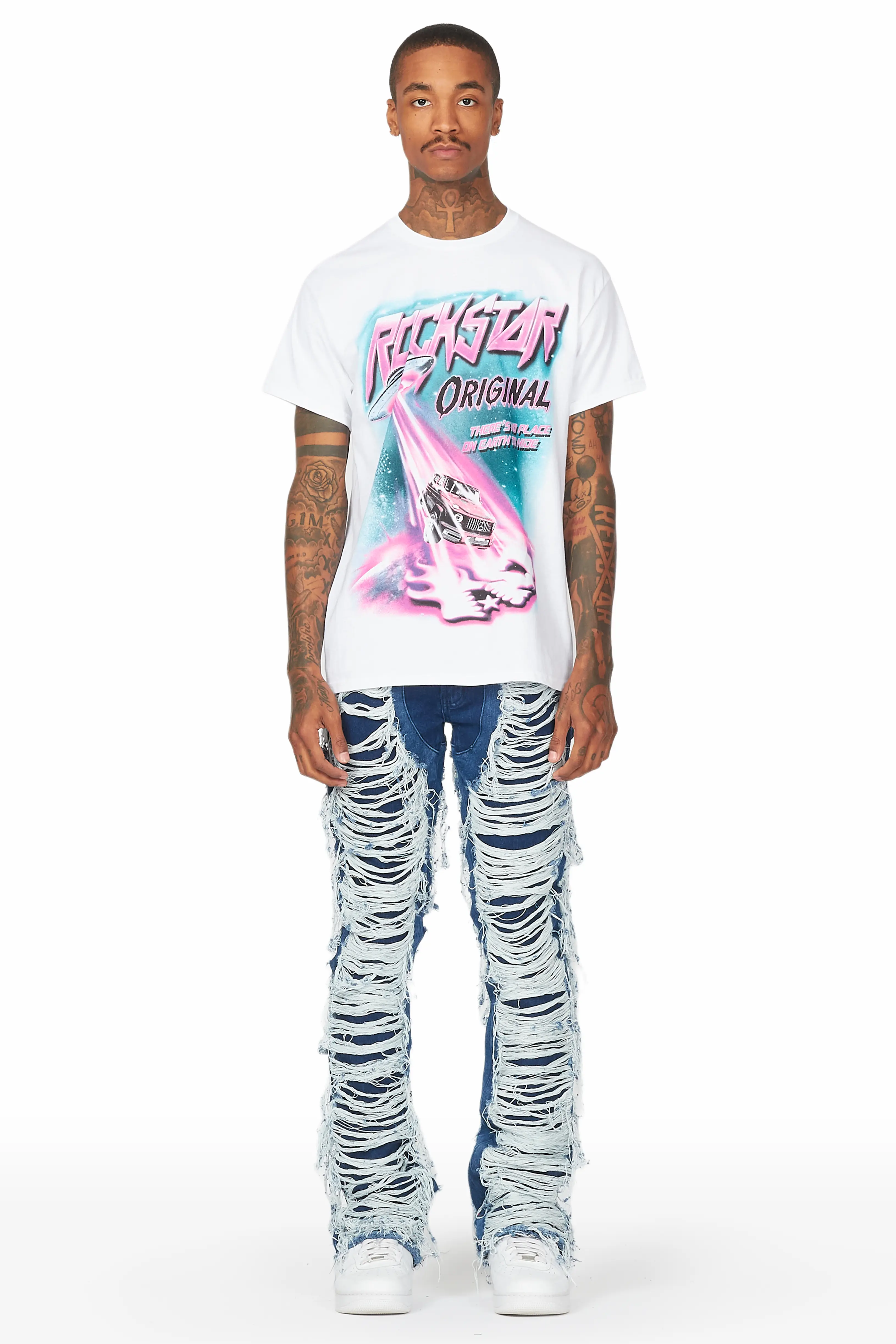 Conrad Blue Stacked Flare Jean - Image 3