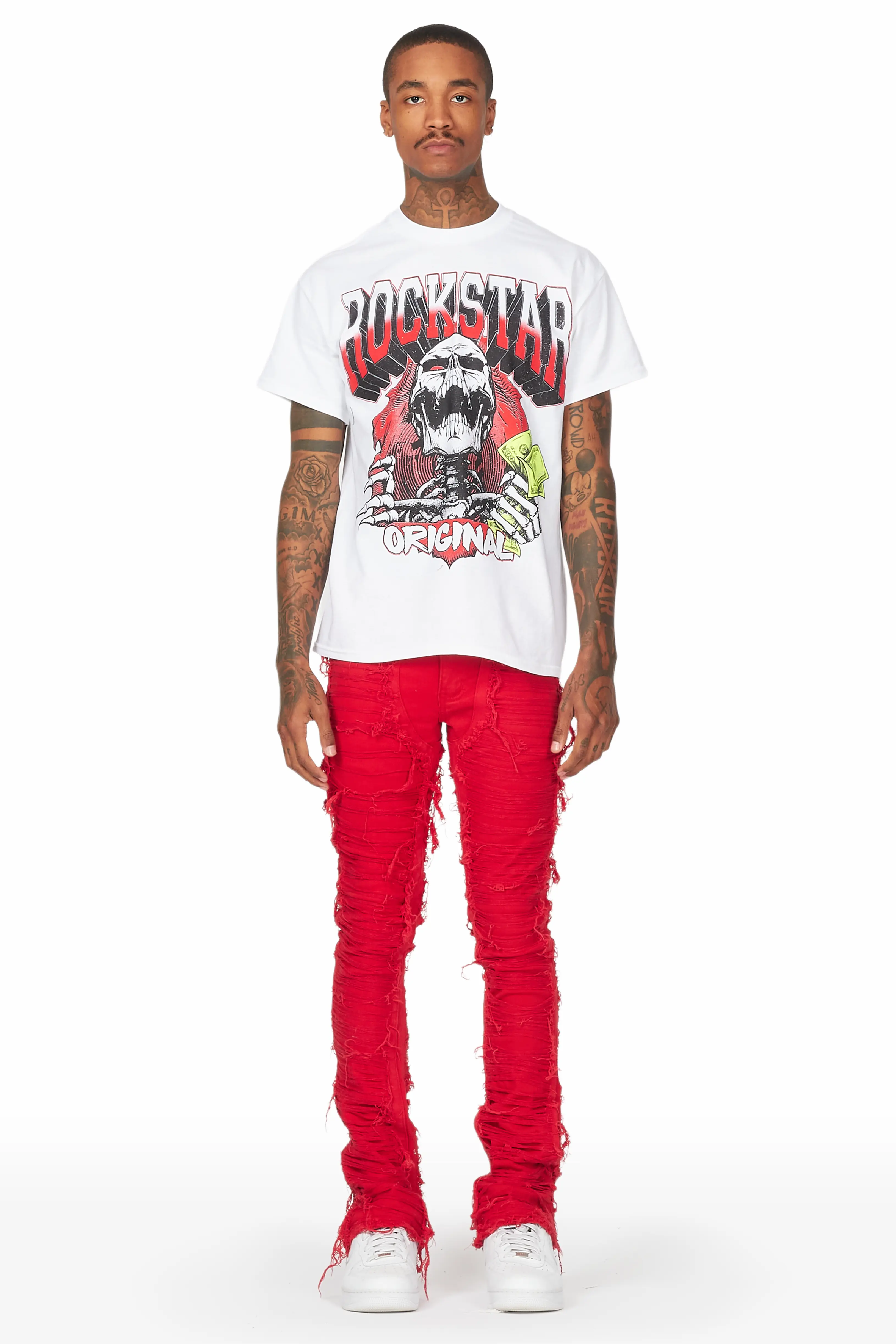 Conrad Red Stacked Flare Jean - Image 3