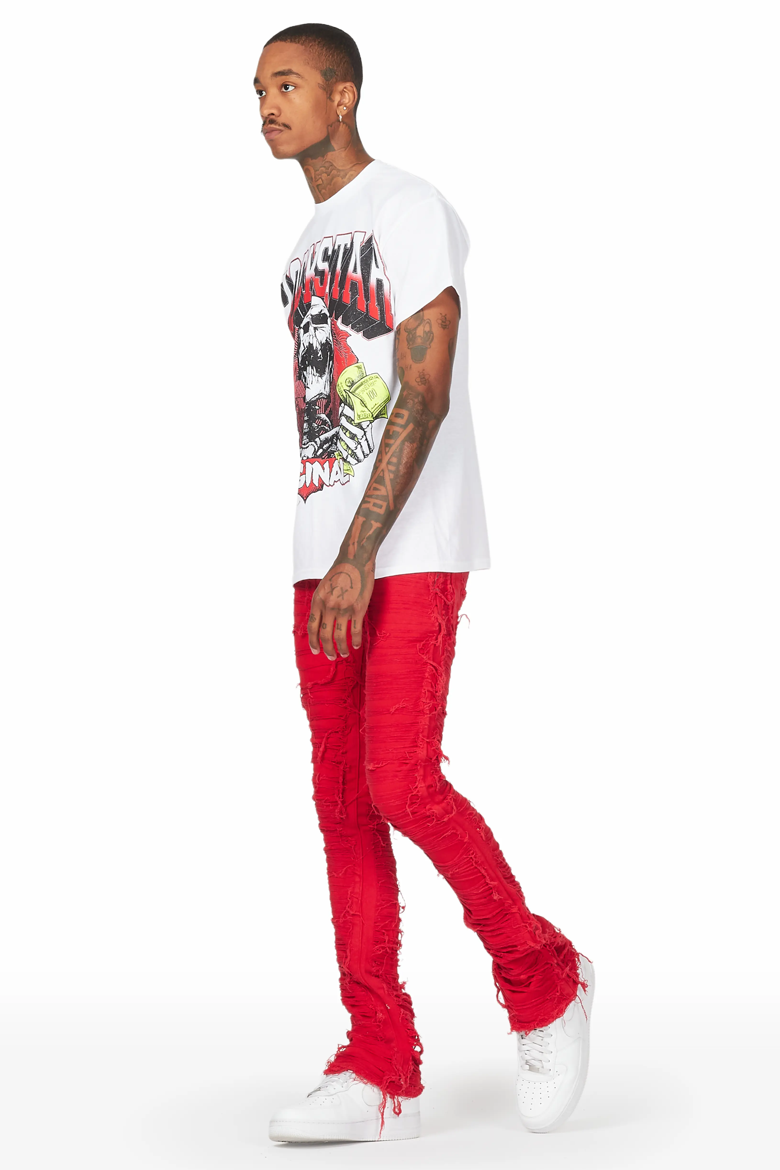 Conrad Red Stacked Flare Jean - Image 6