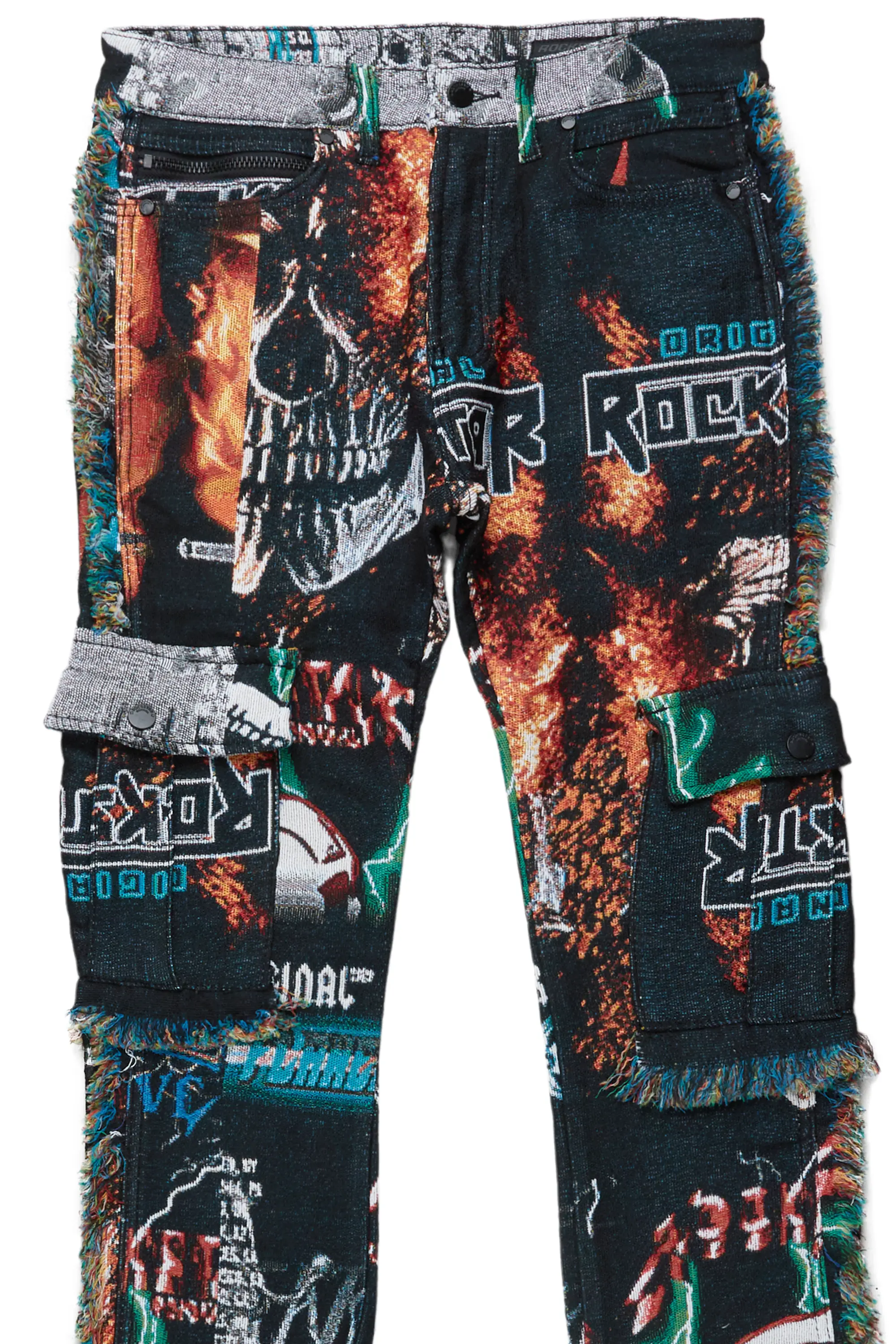 Zarin Black/ Multi Tapestry Stacked Flare Jean - Image 7
