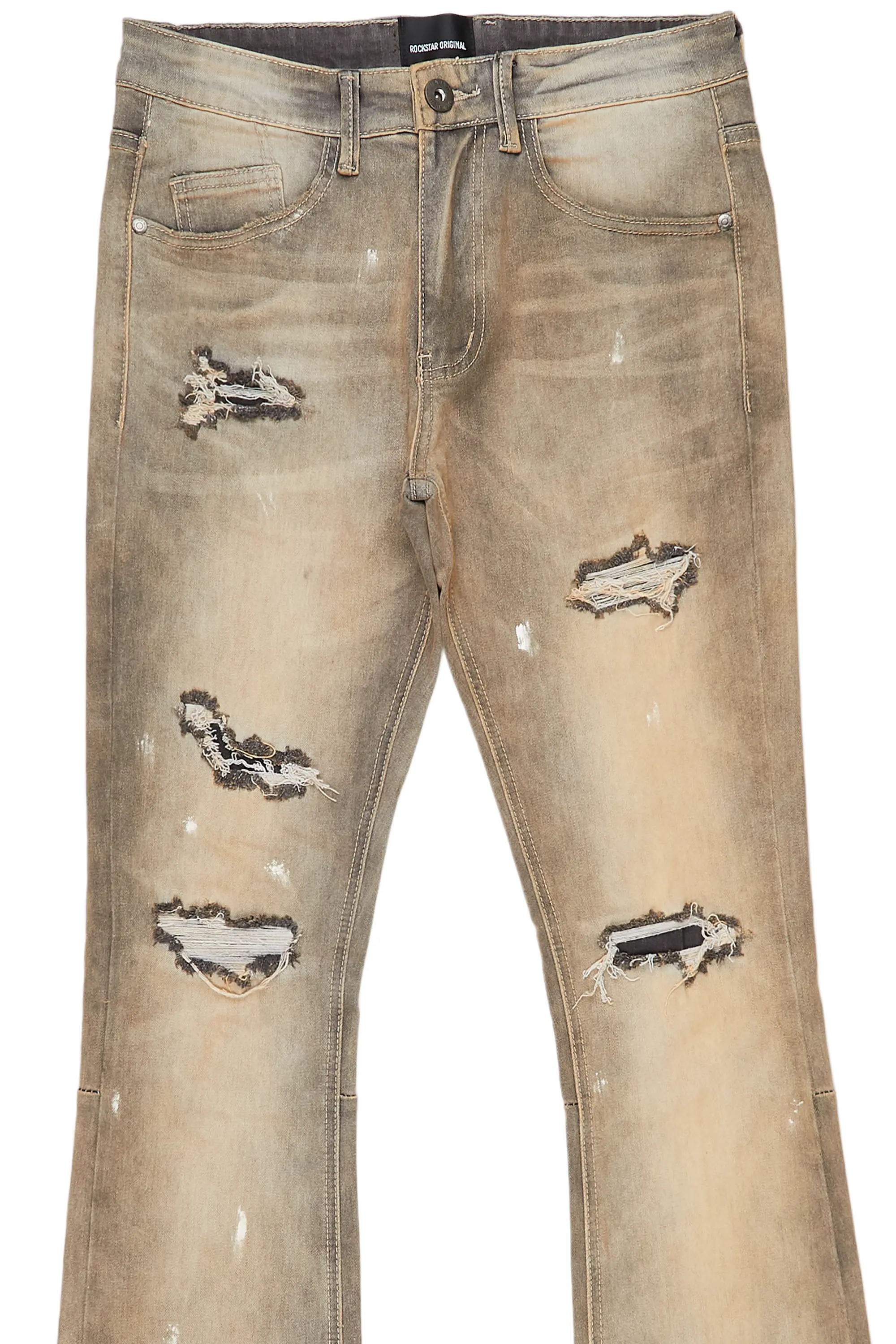 Garth Grey Patched Stacked Flare Jean - Image 7