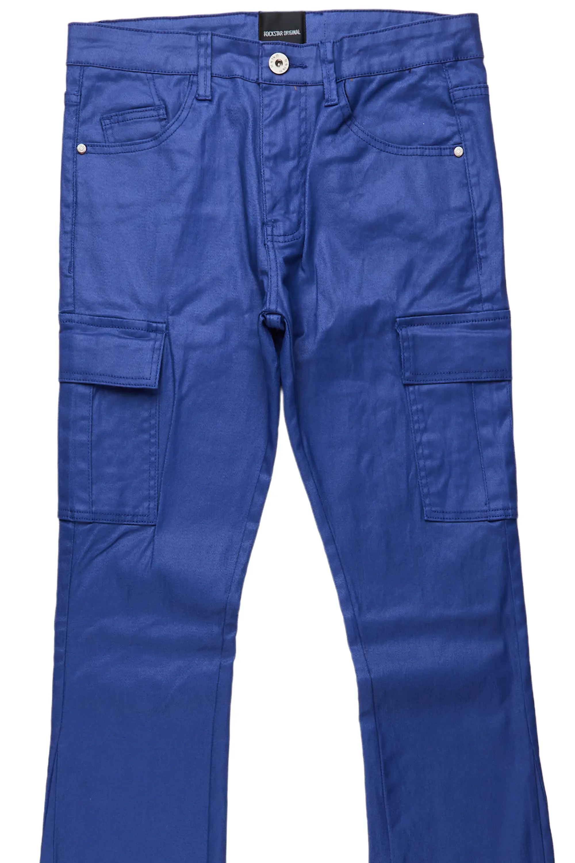 Jorge Blue Waxed Cargo Stacked Flare Jean - Image 3