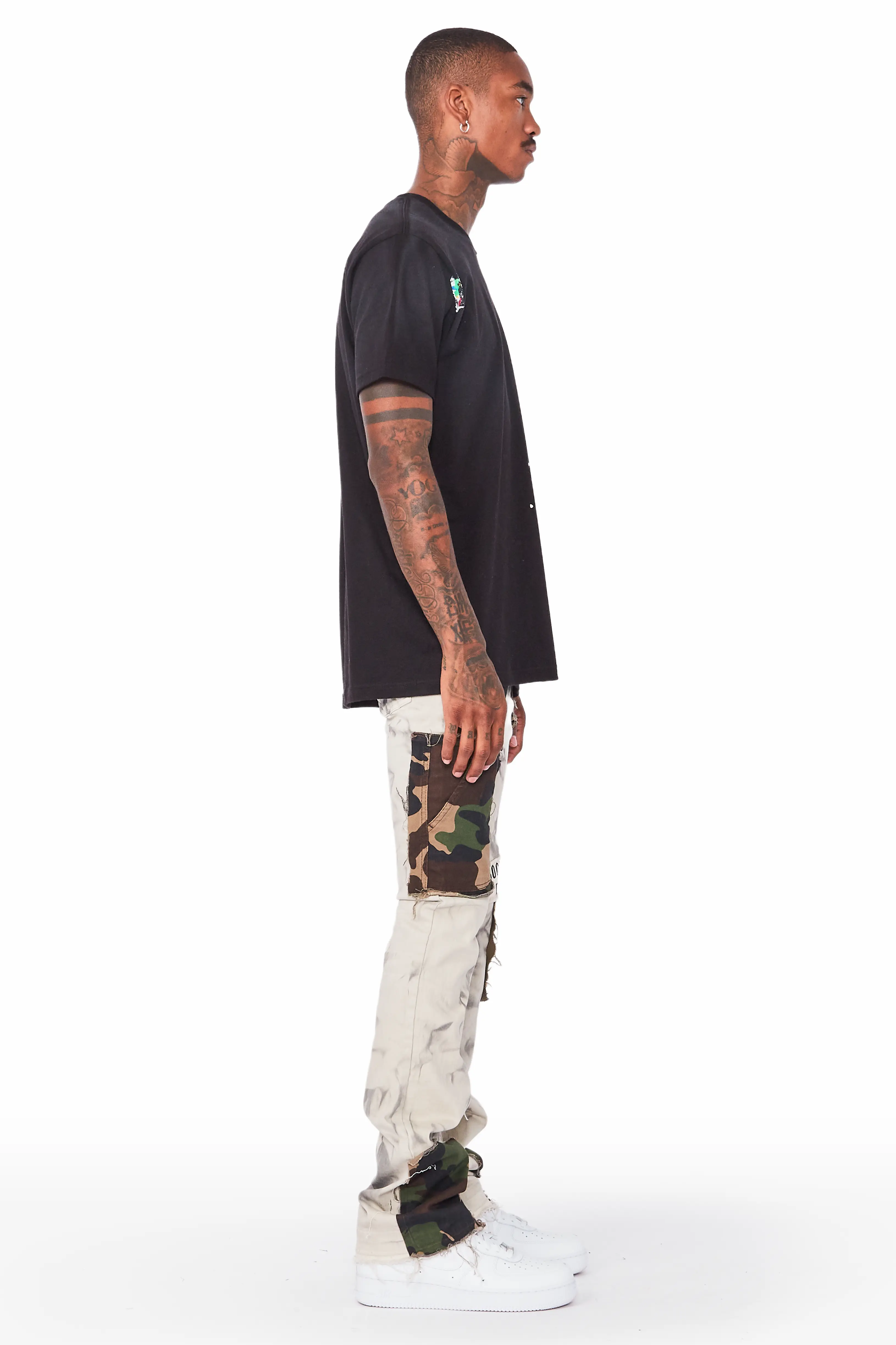 Chad Beige/Camo Patchwork Stacked Jean - Image 3