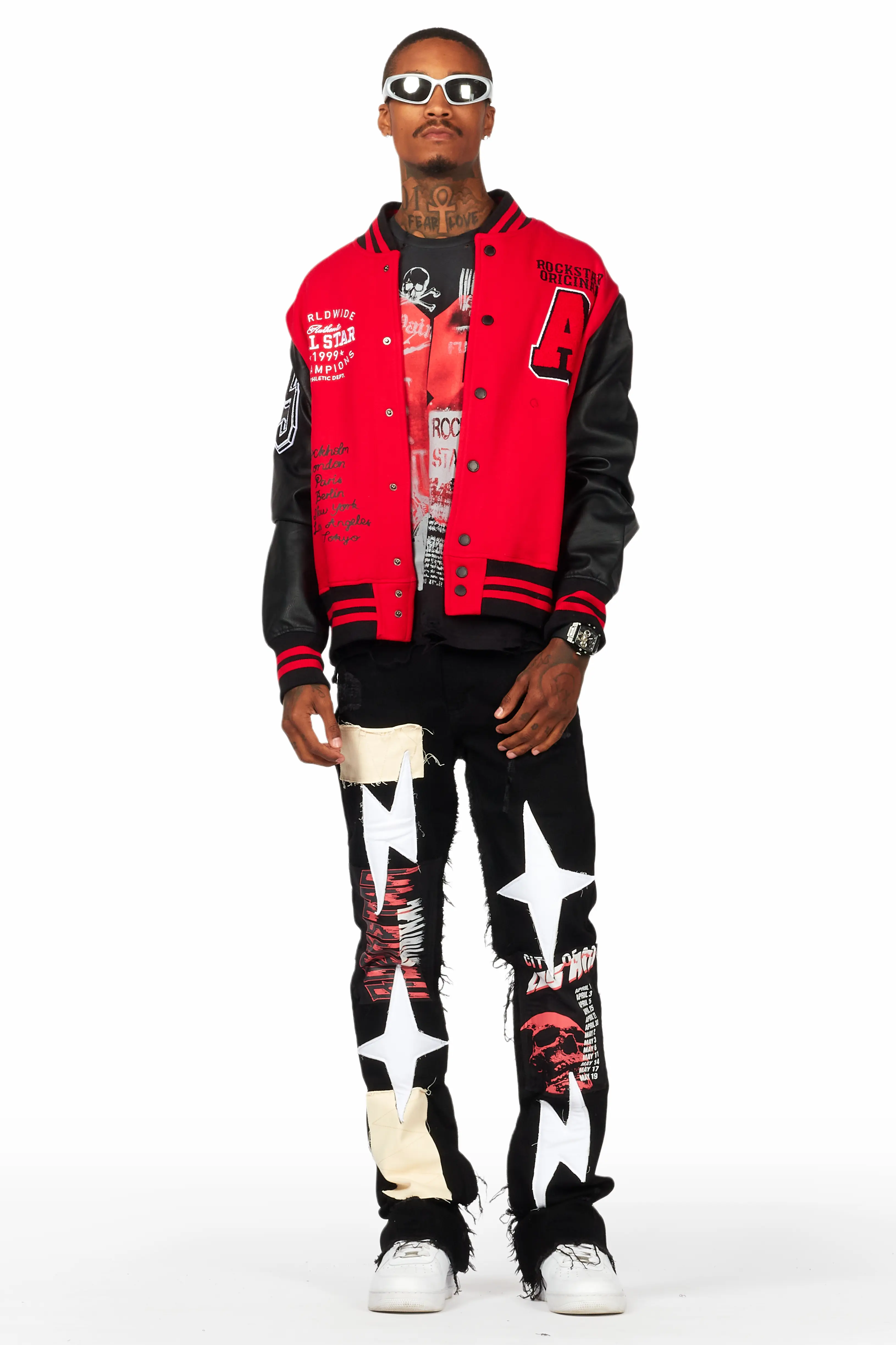 Rhys Black Patchwork Stacked Flare Jean - Image 3