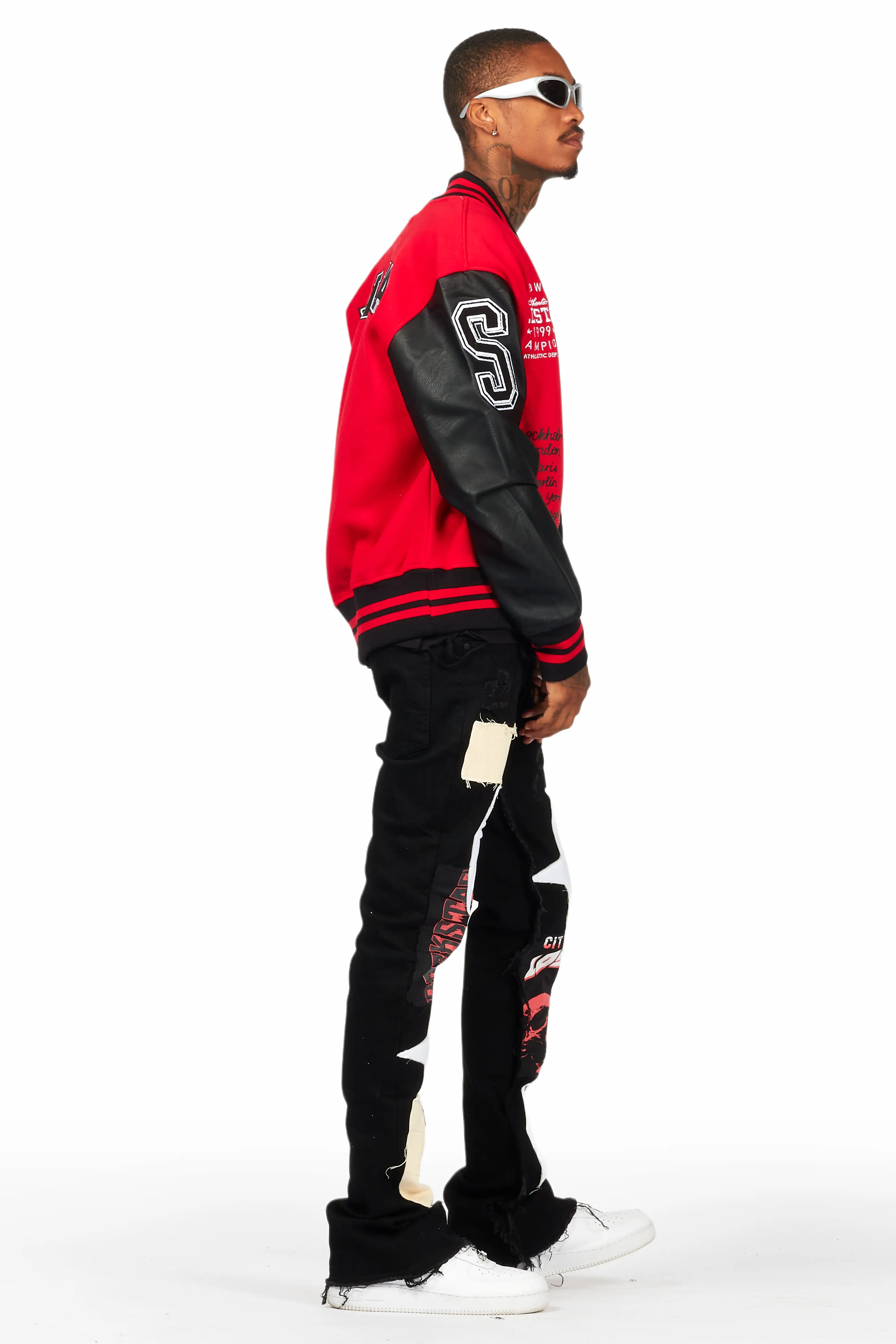 Rhys Black Patchwork Stacked Flare Jean - Image 4