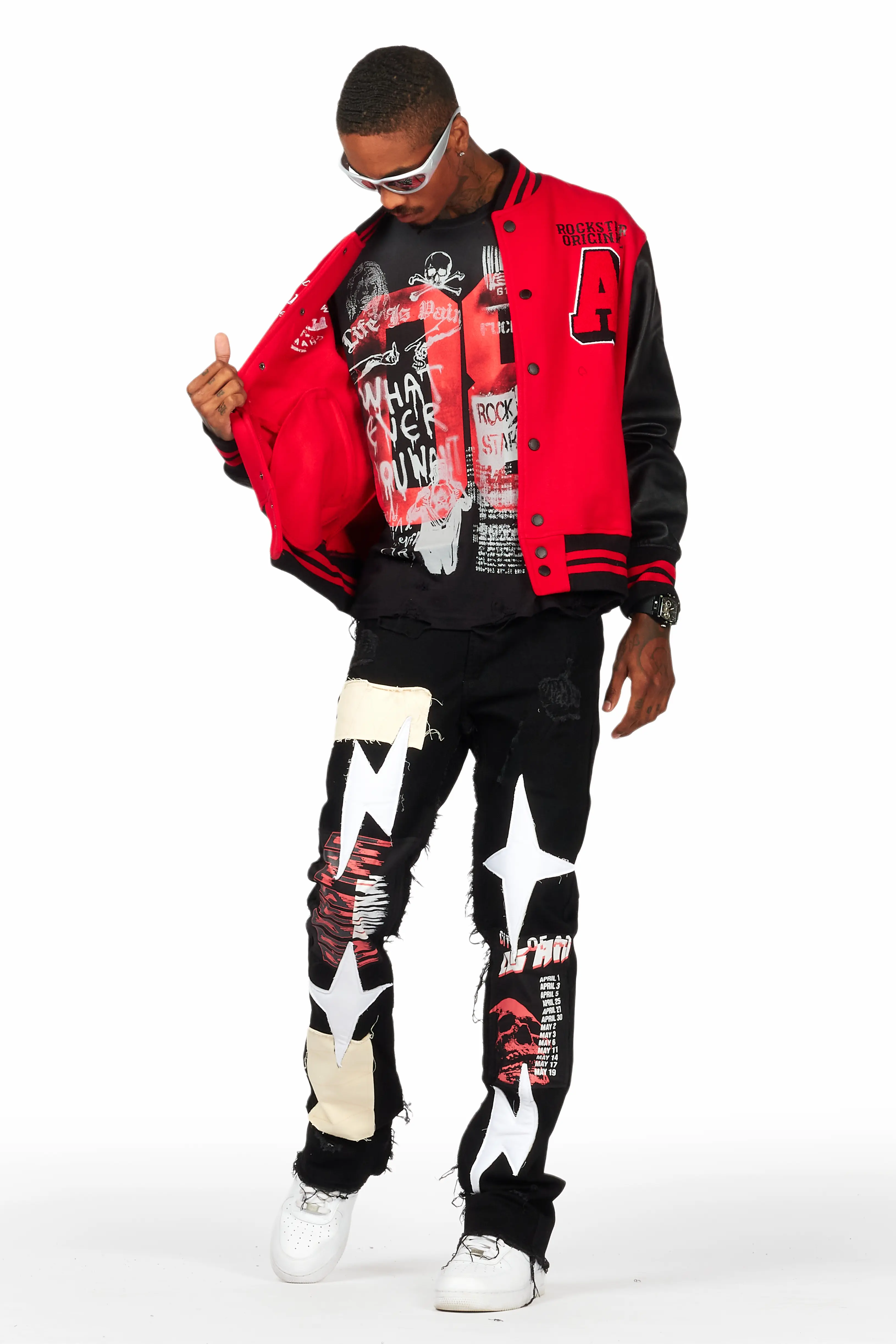 Rhys Black Patchwork Stacked Flare Jean - Image 8