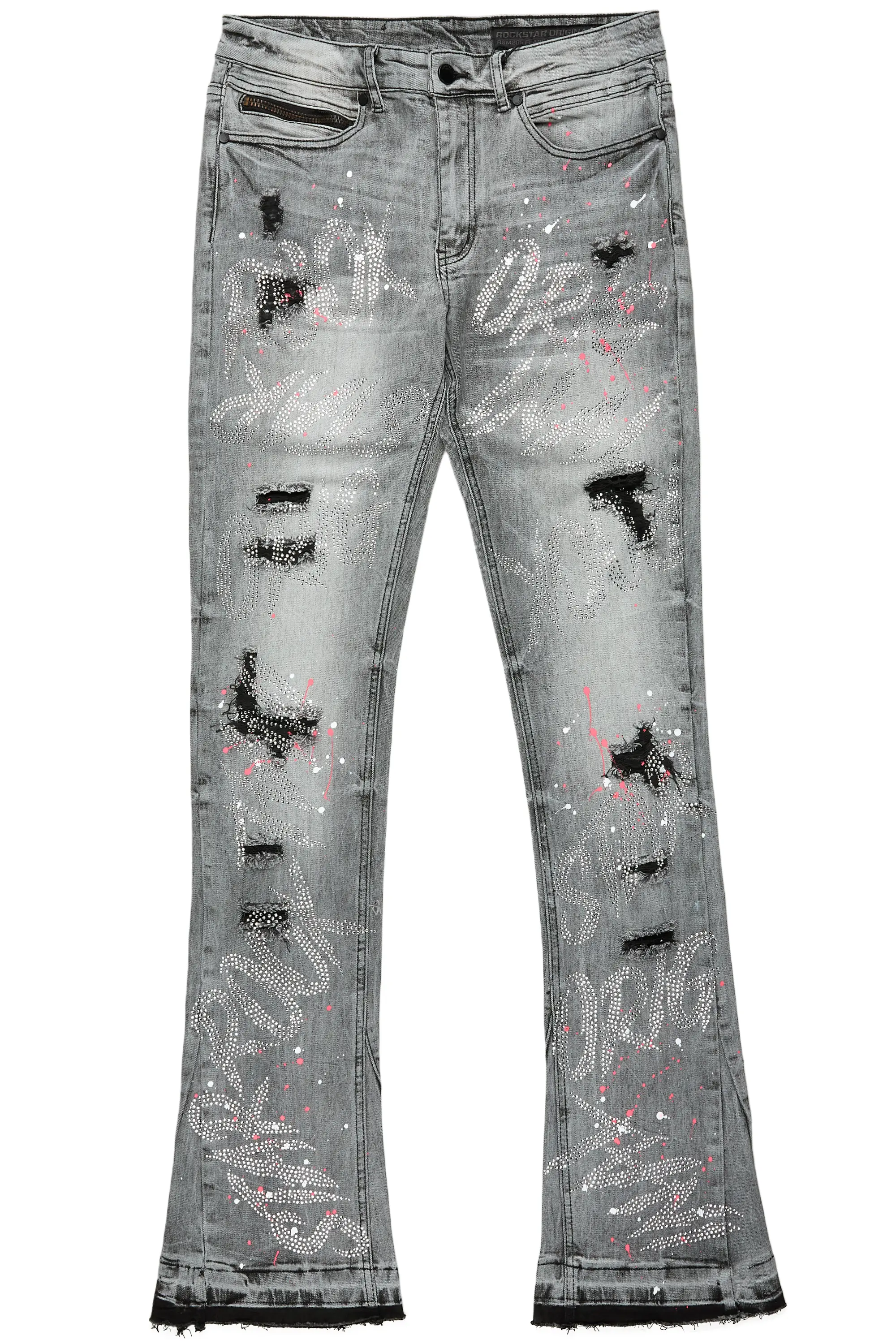 Eren Grey/Pink Stacked Flare Jean - Image 2